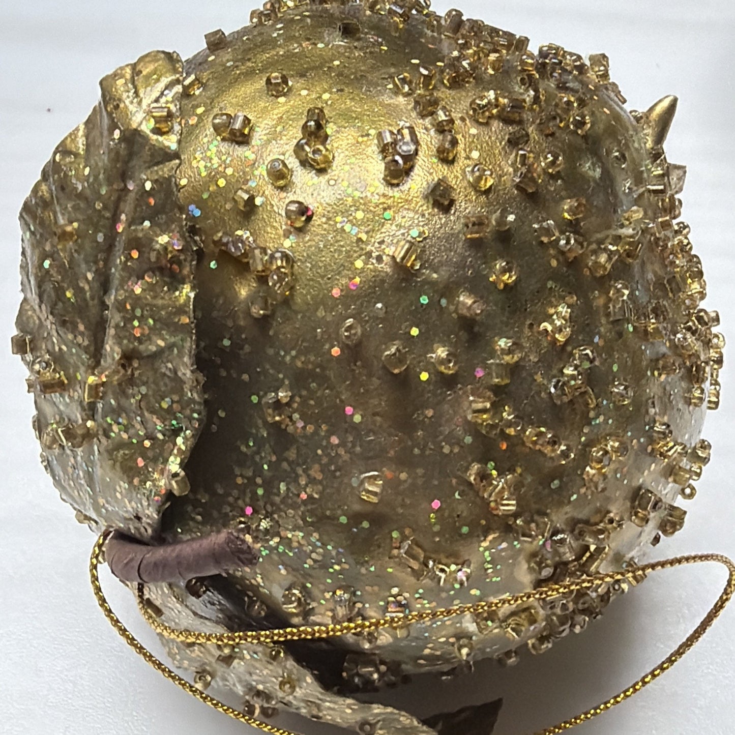 Vintage Lot of 3 Fruit Ornaments Gold Glitter Beaded Pear Pomegranate As Is