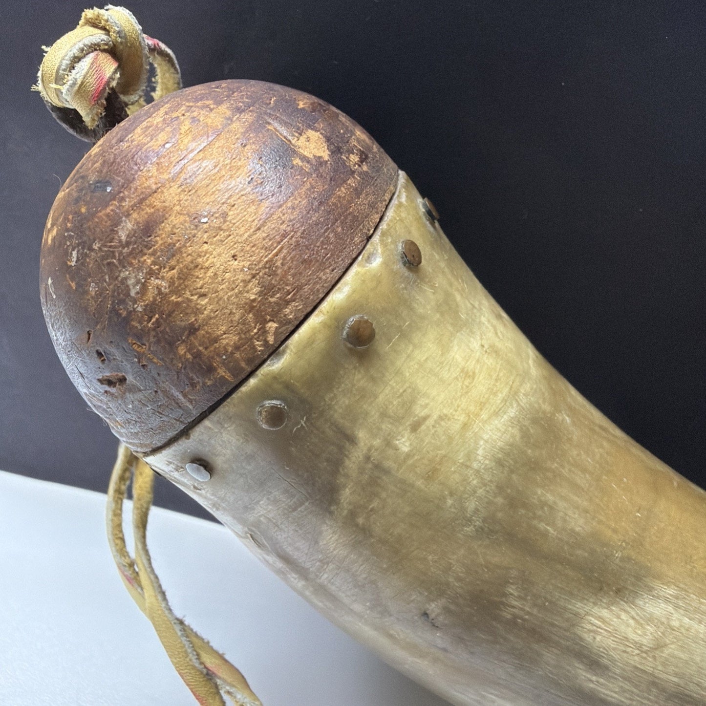 Old Primitive Powder Horn Powder Flask Wood Dome No Plug As Is