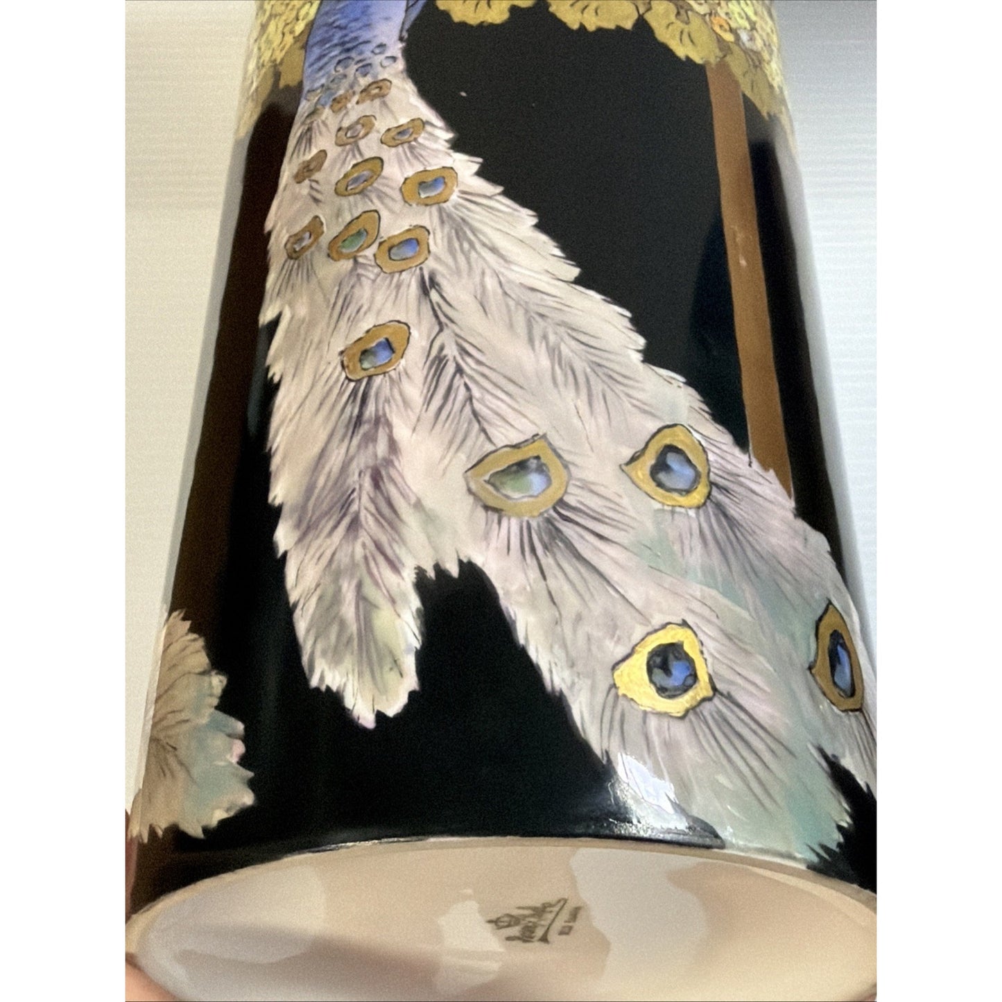 Antique Rosenthal Selb Bavaria Hand Painted Peacock Vase Black Gold As Is