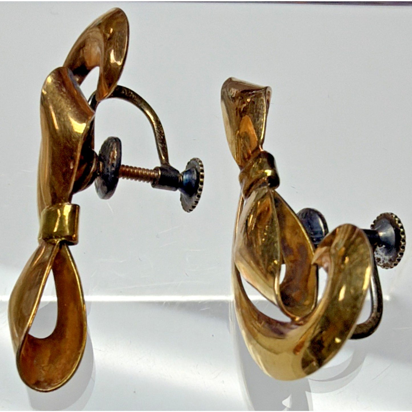 Vtg Carl Art 12k GF Screw Back Earrings Ribbon Bow Large