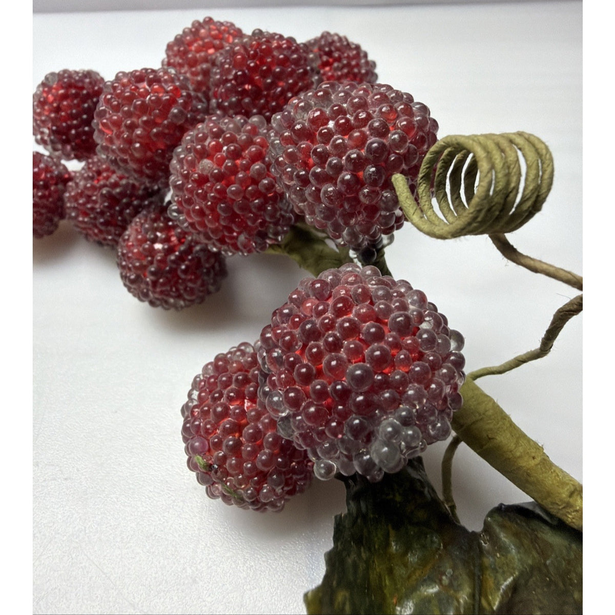 MCM Grape Cluster Glass Beaded Stem Leaves Fruit Red As Is