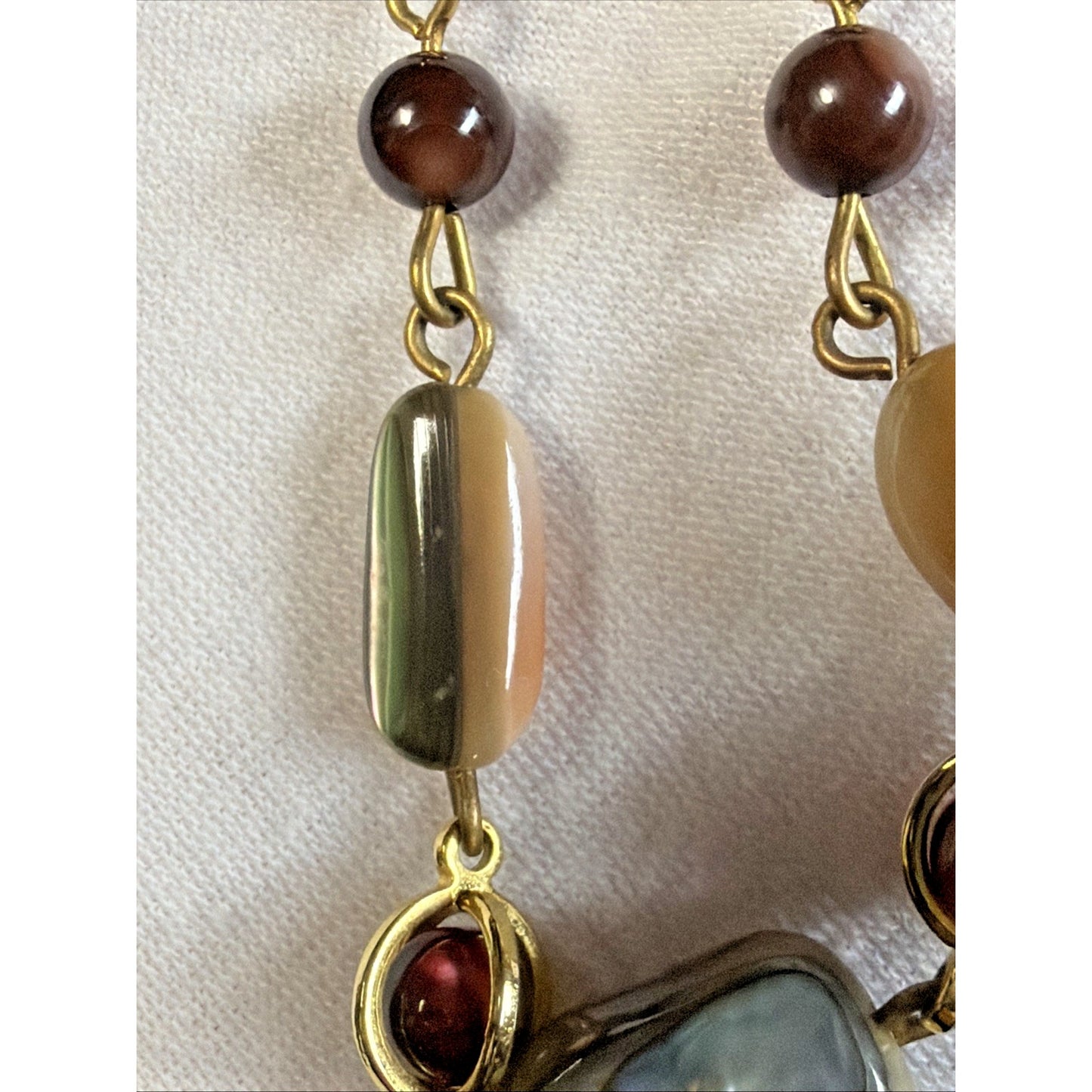 Vintage Multi Stone Necklace Gold Tone Agate Mother of Pearl Shell