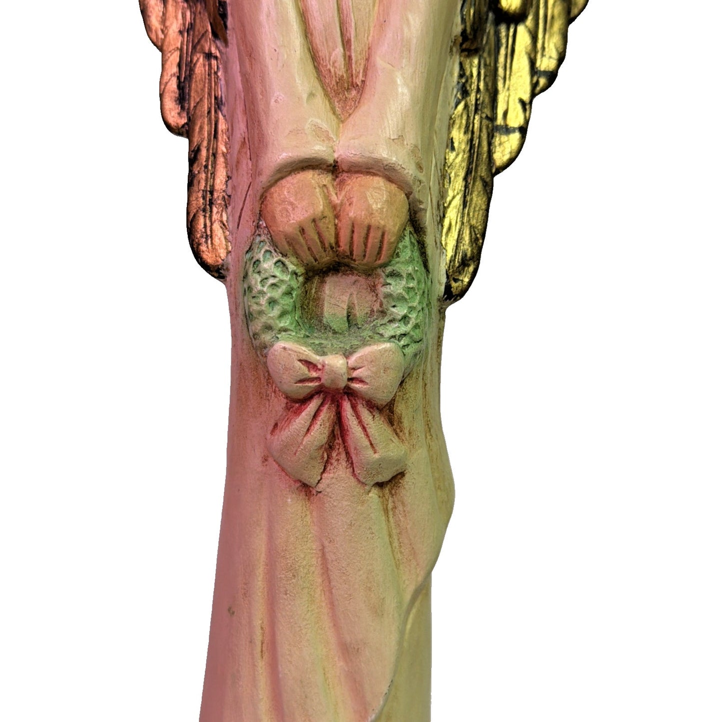 Vintage Scioto Ceramic Hand Painted Pencil Statue Angel Holding Wreath As Is