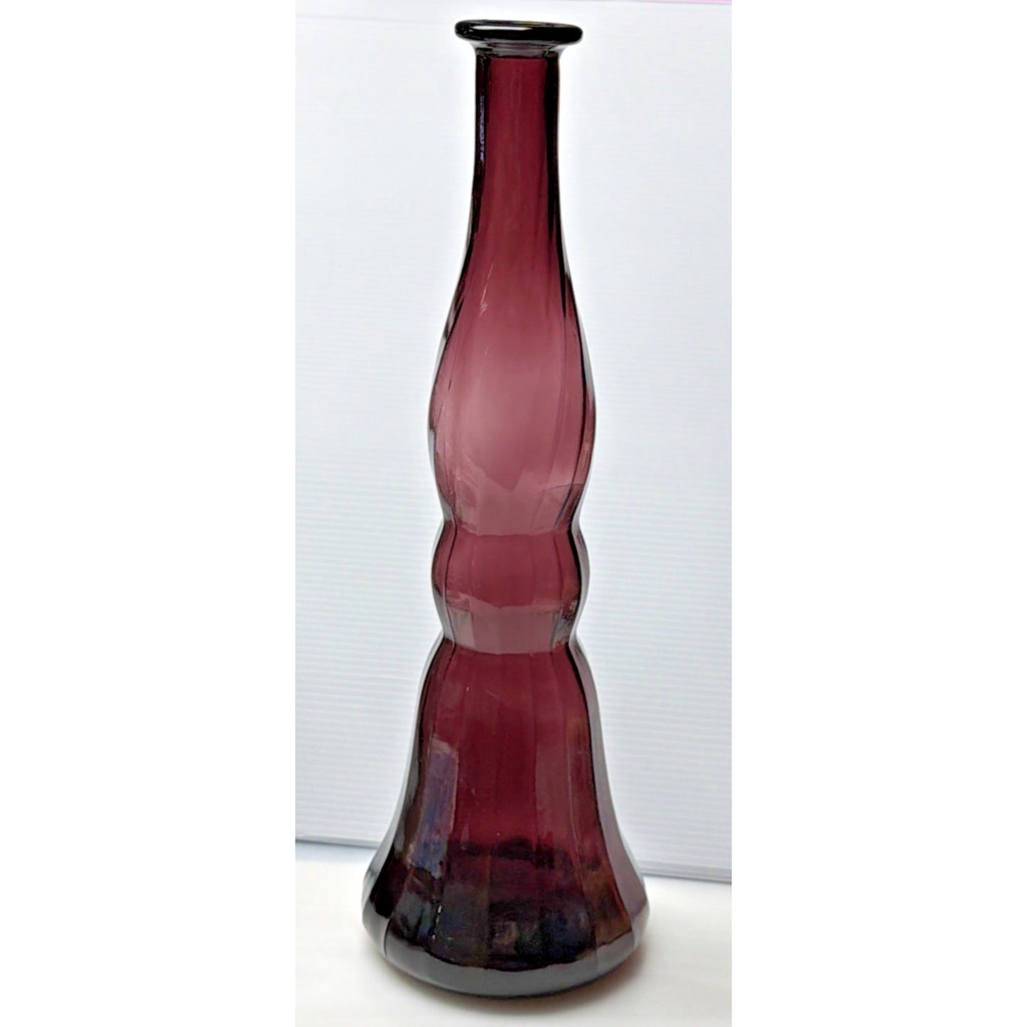 MCM Empoli Glass Purple Amethyst Genie Bottle Decanter Ribbed Optic No Stopper