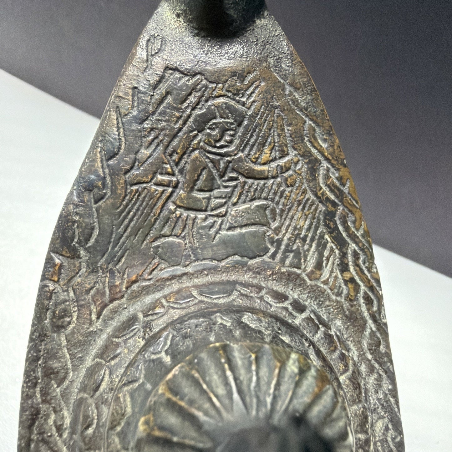 Old Bronze Brass Peacock Bird Engraved Aladdin Lamp Oil Handle As Is Read