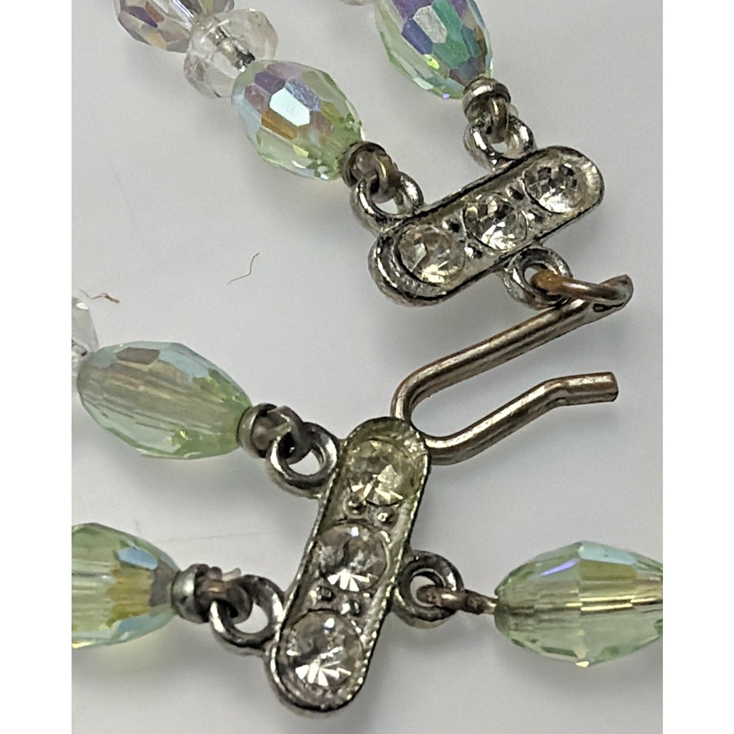 MCM Faceted AB Crystal Peridot Double Strand Necklace Rhinestone Hook Choker