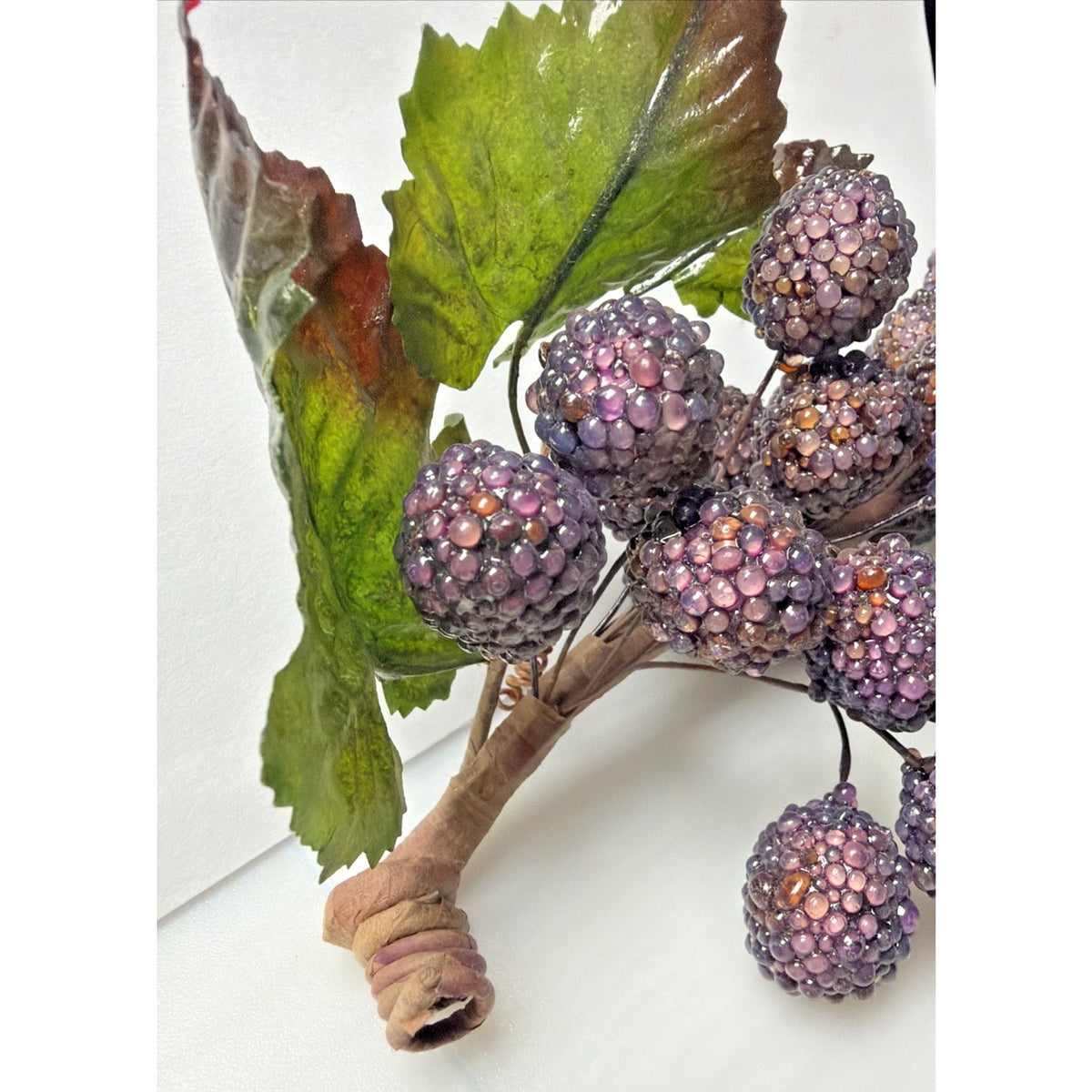 MCM Grape Cluster Glass Beaded Stem Leaves Fruit Purple As Is