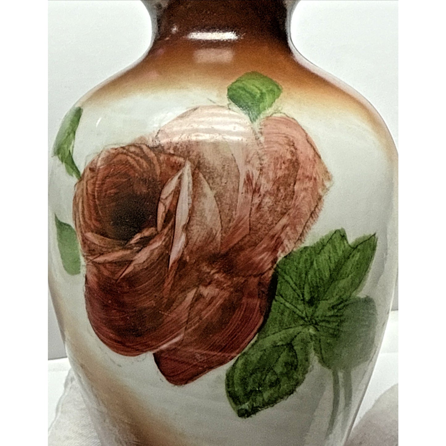 EAPG Victorian Fostoria Opaque Milk Glass Hand Paint Green Rose Bulb Vase As-Is