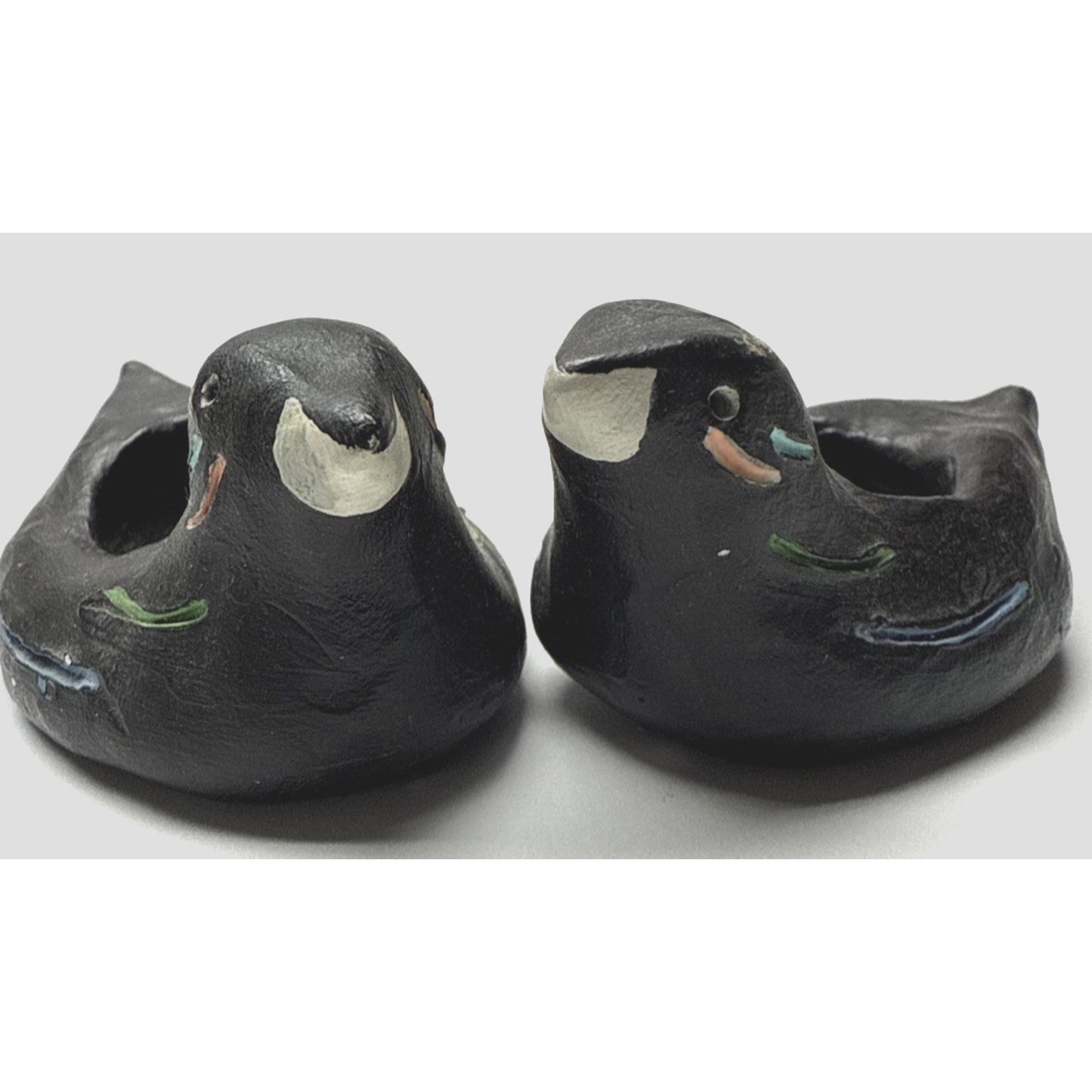 Vtg Lot of 2 Hand Made Pottery Clay Ceramic Bird Candle Holders Painted As-Is