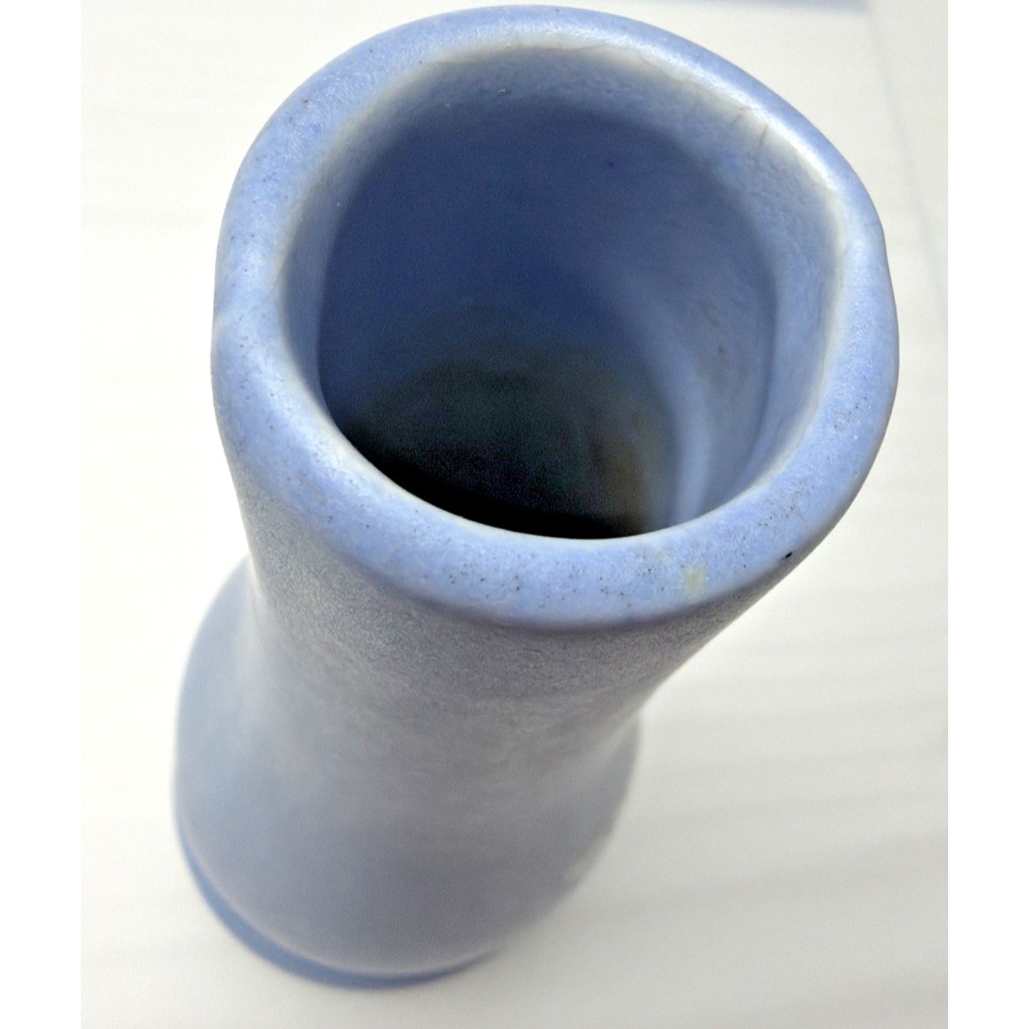 MCM RumRill Art Pottery Blue Rings Footed Bud Vase Niagara Cave Harmony Minn