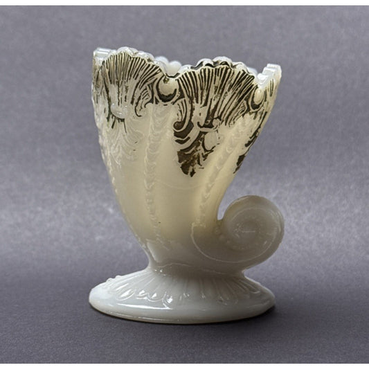 Antique EAPG Milk Glass Cornucopia Toothpick Match Holder Ornate