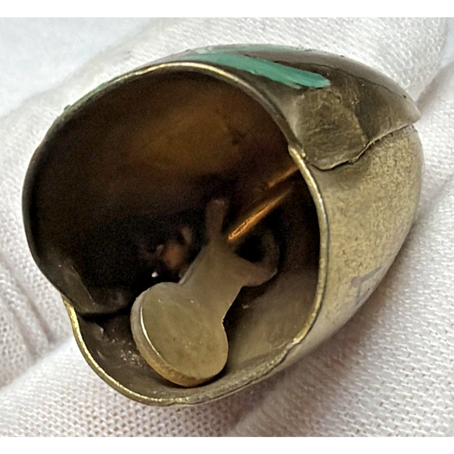 Vtg Gold Metal Brass Cow Bell Hand Painted Flower Floral Signed Liechtenstein