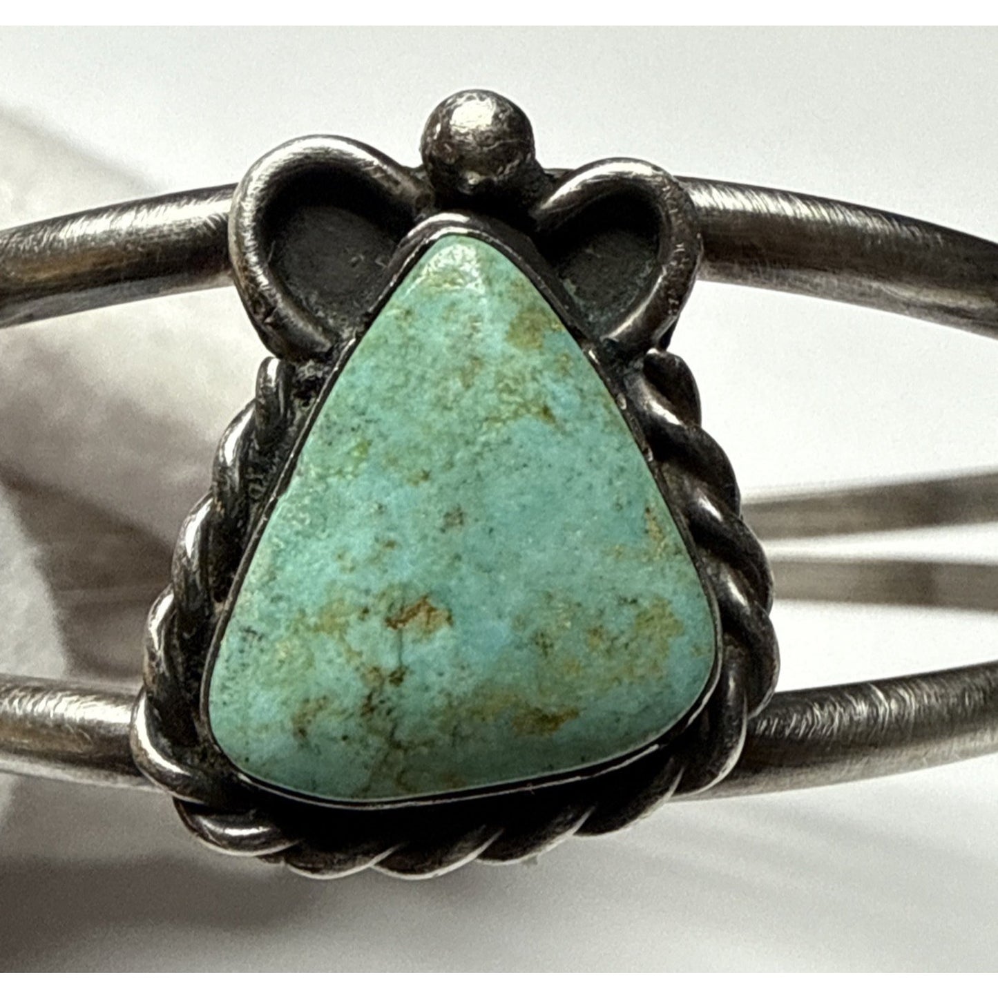 Vintage Native Sterling Silver Turquoise Cuff Bracelet Ornate 3 Stone As Is