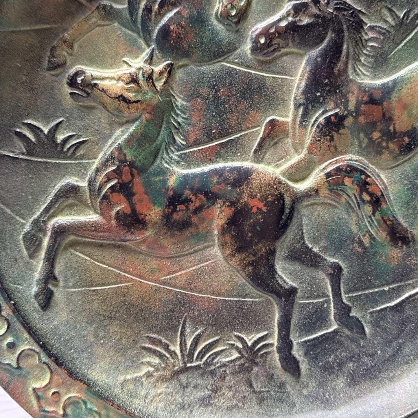 Antique Bradley Hubbard Cast Iron Wall Plaque Plate Wild Horse Stallions Bronze