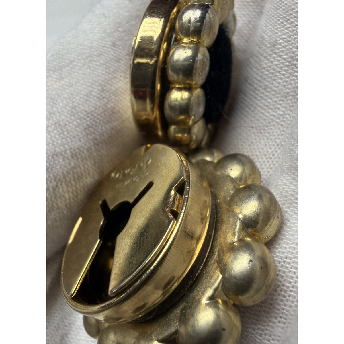Lot of 2 Gold Tone Nony New York Gold Tone Bead Velvet Beaded Snap Button Covers
