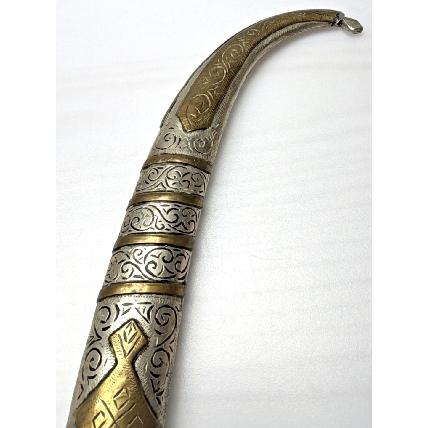 Old Moroccan Berber Islamic Dagger Sheath Only Silver Brass Inlay