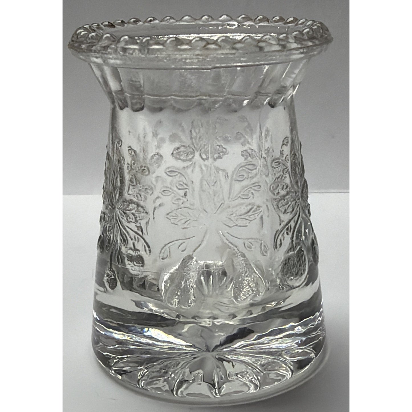 EAPG DC Jenkins Kokomo Glass Three Fruit Toothpick Match Stick Holder Glows