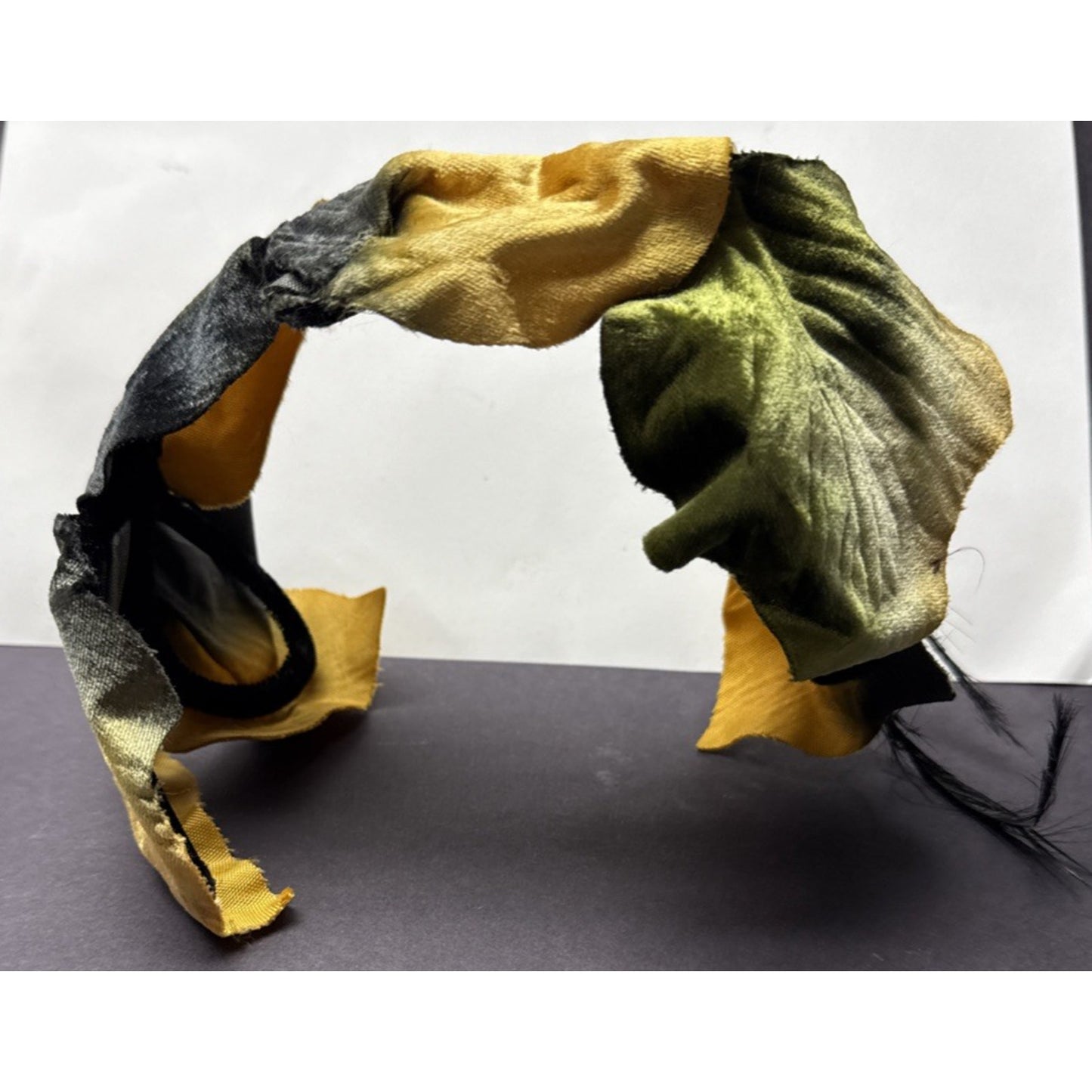 Vintage Metallic Velvet Maple Leaf Half Hat Fascinator Gold Black Feather