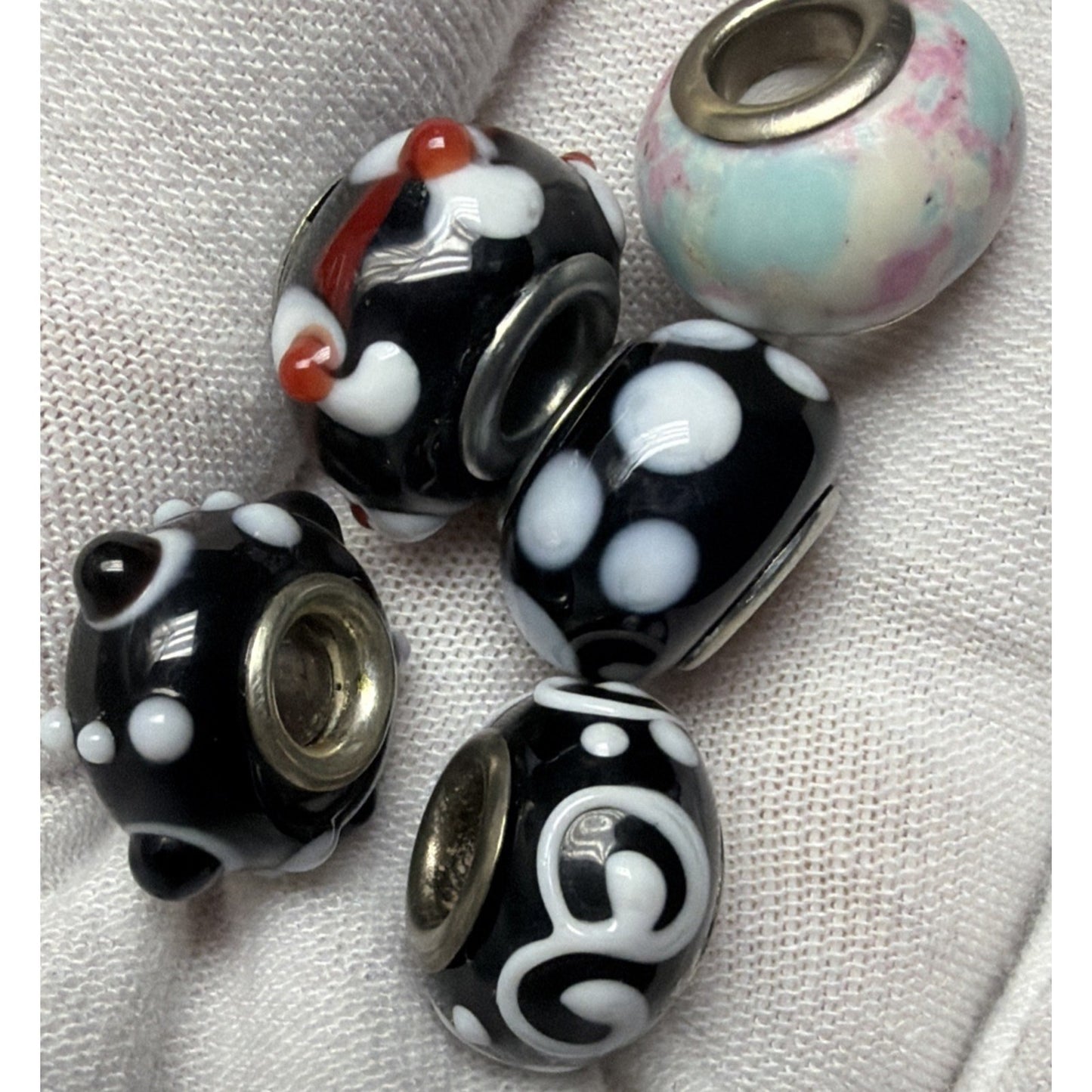 Lot of 10 Lampwork Art Glass Porcelain Floral Sterling Silver Bead Charms As Is
