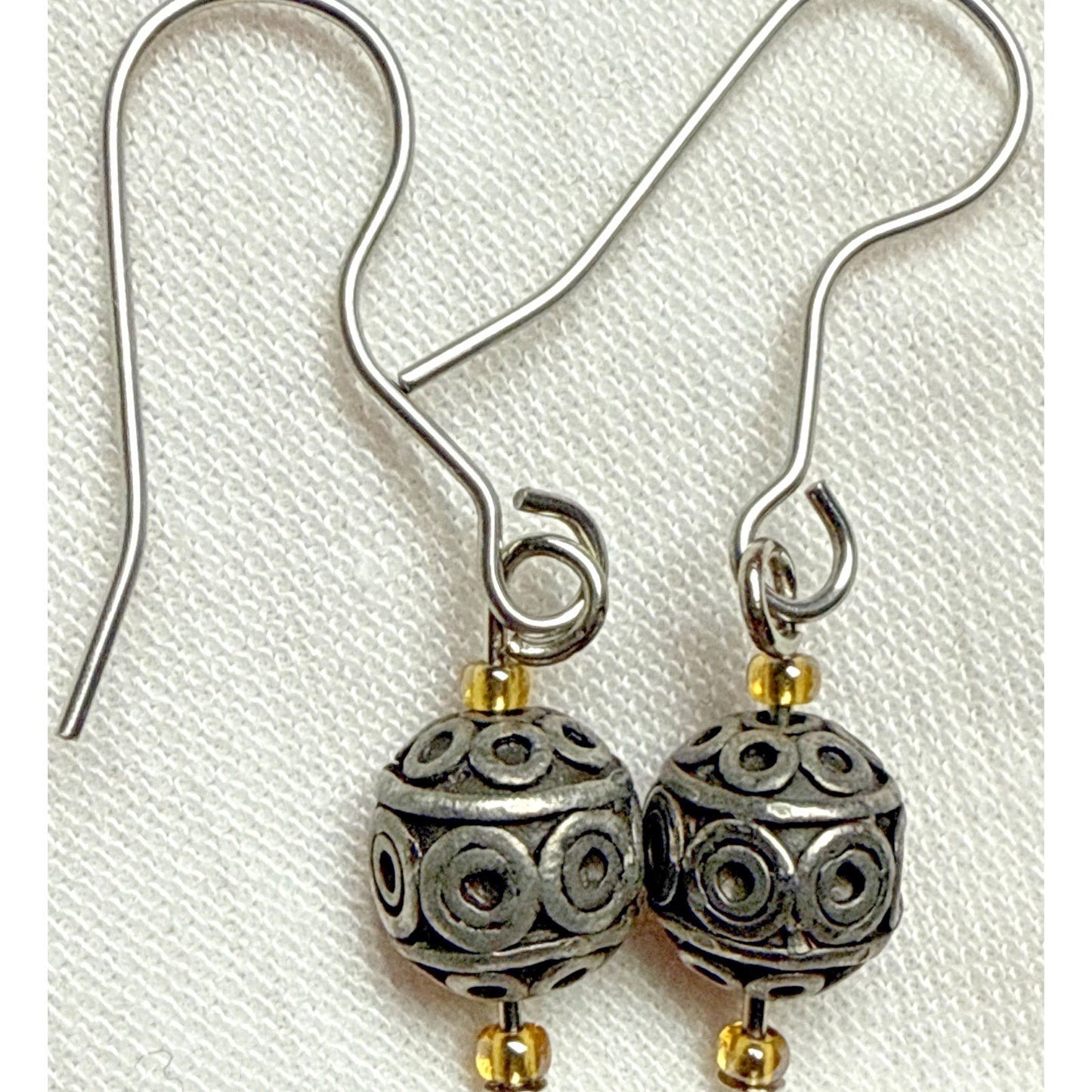 Vintage Sterling Silver Round Ball Bead Drop Earrings Bali Wire Moroccan