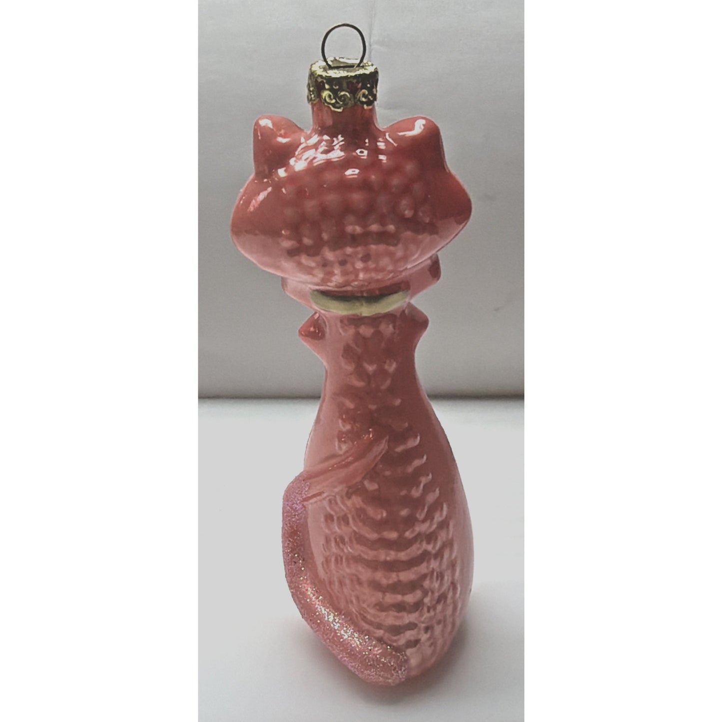 MCM Cody Foster Kitschy Kitten Glass Cat Ornament Coral Glitter