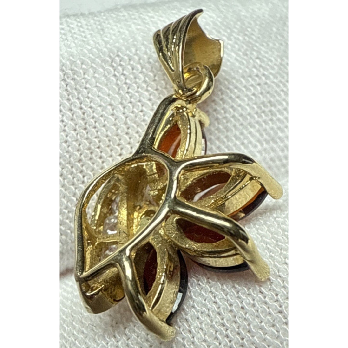 Vintage 10k Gold Plated Flower Cluster Pendant Charm Ruby Garnet Crystal As-Is