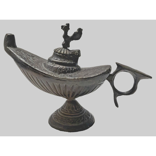 Old Bronze Brass Peacock Bird Engraved Aladdin Lamp Oil Handle As Is Read