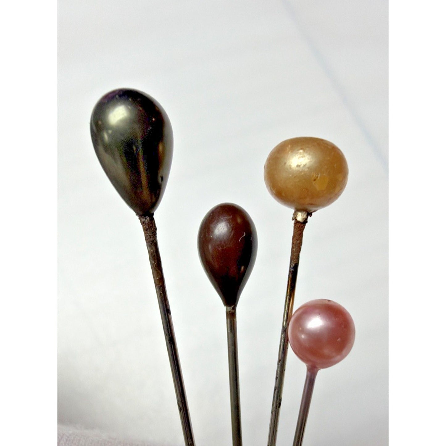 Victorian Shoe Sewing Cushion Hair Hat Pin Lot of 20 Glass Pearl Plastic As Is