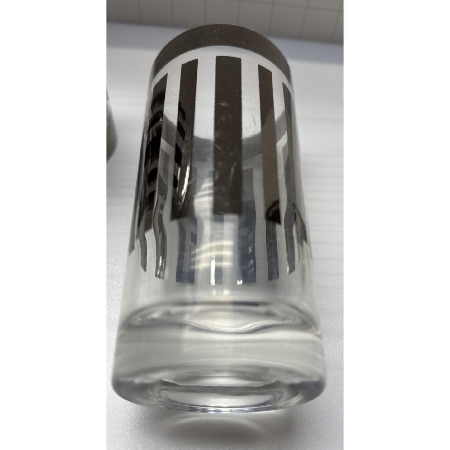 MCM Lot of 4 Dorothy Thorpe Silver Striped 5.5 in Highball Tumblers