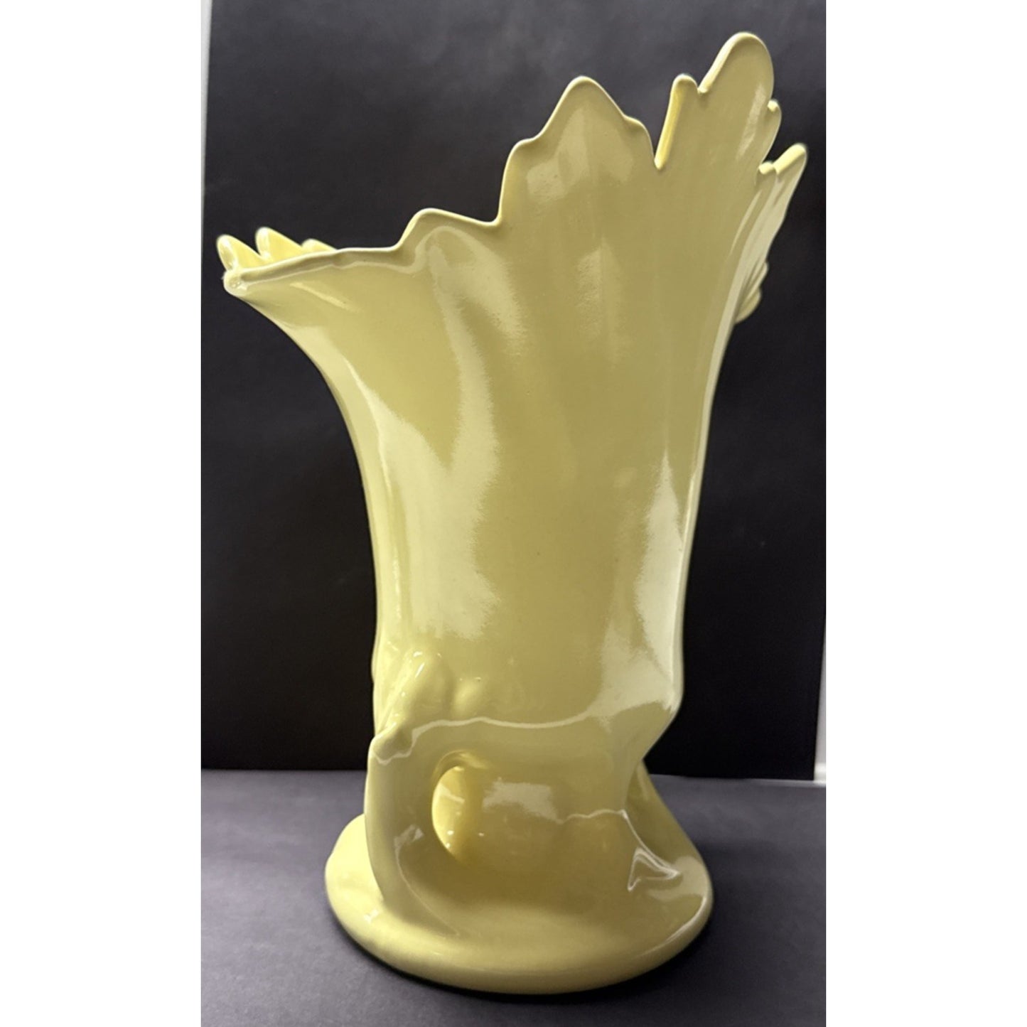 Vintage Camark Art Pottery Vase Planter Handles Leaf Shaped Yellow #807 As-Is