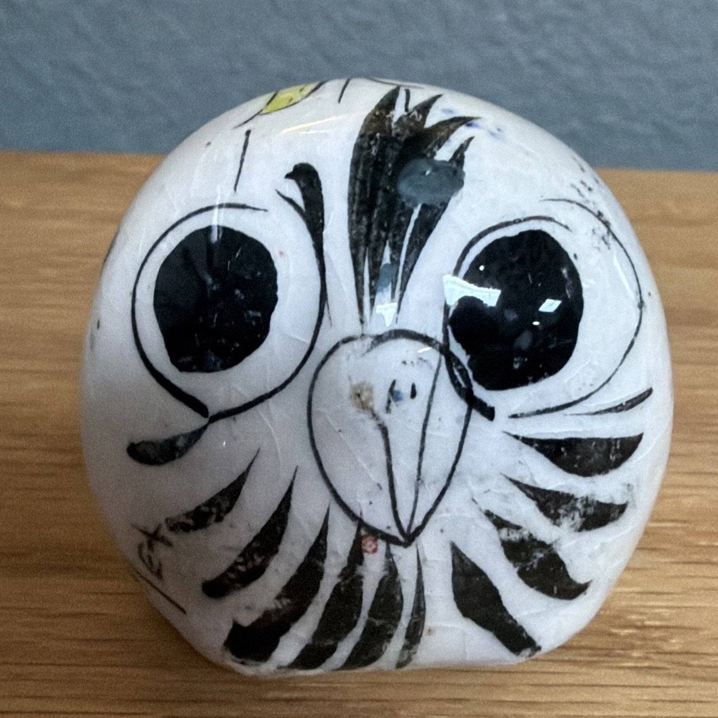 Vintage Mexican Tonala Pottery Owl Hand Painted Glazed Floral Yellow As Is