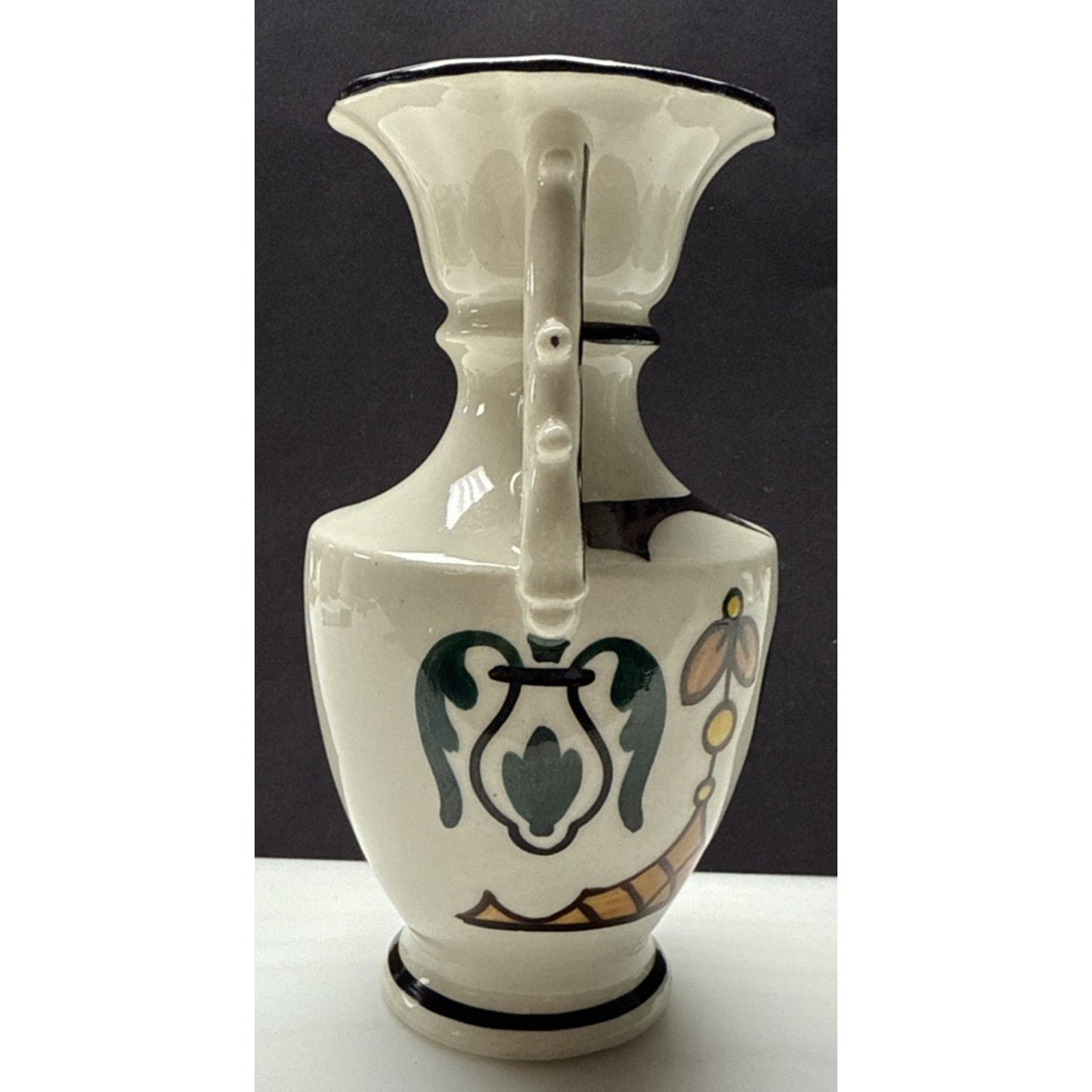 Art Deco Czech Art Pottery Bohemian Double Handle Vase Hand Painted