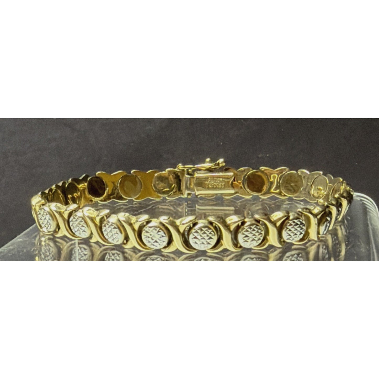 14k Yellow White Gold Diamond Cut XO Link Bracelet Stampato Turkey 9.92 grams