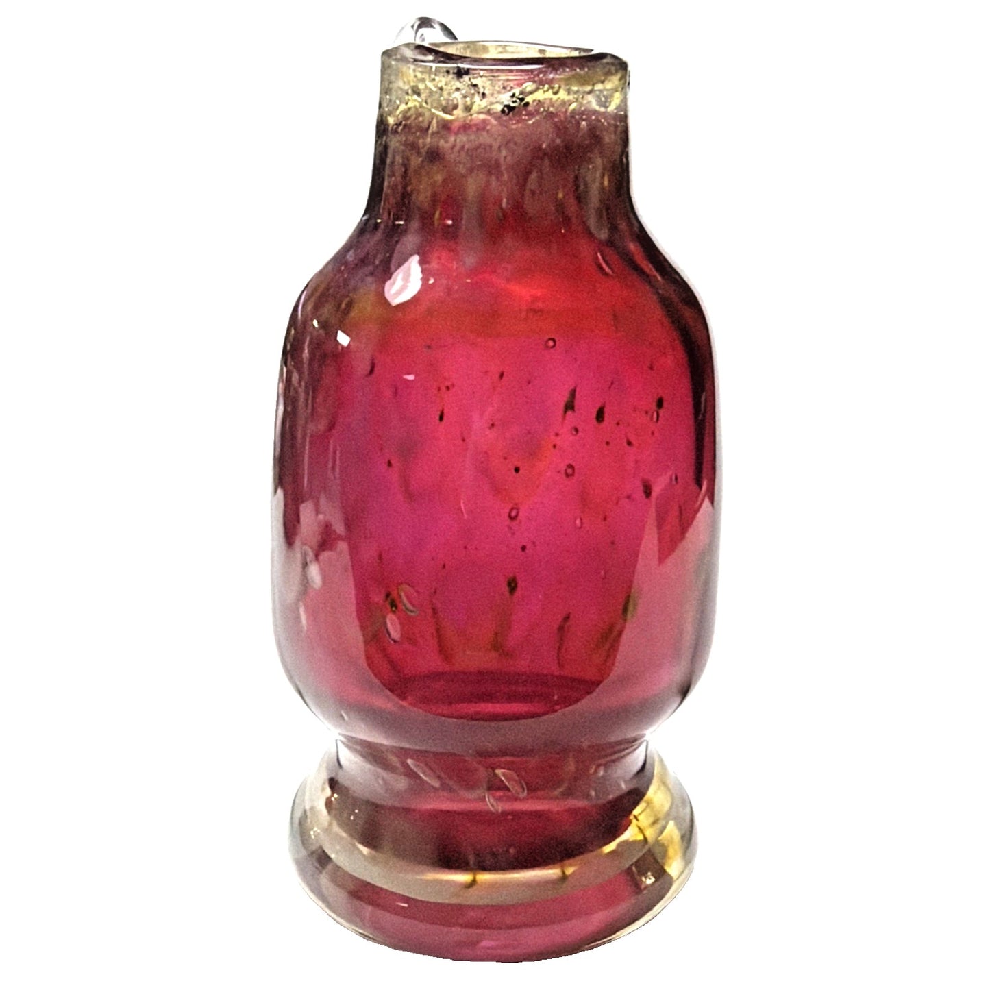 Vtg Erwin Eisch Pfauenauge Vase Cranberry Gold Peacock Eye Handle Vase As Is