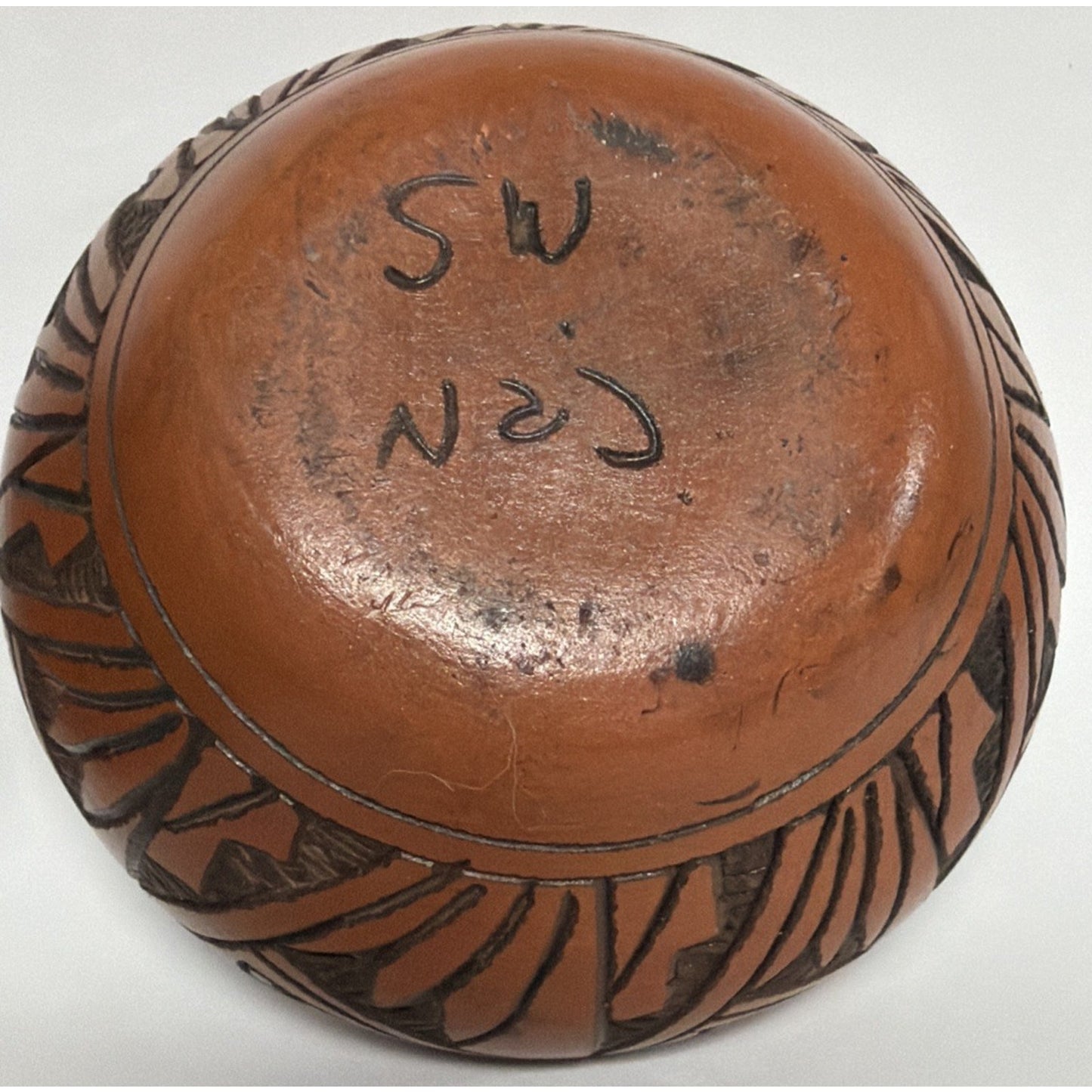 Vtg Navajo Art Pottery Jar Etched Native American Southwestern Pot Lid Signed