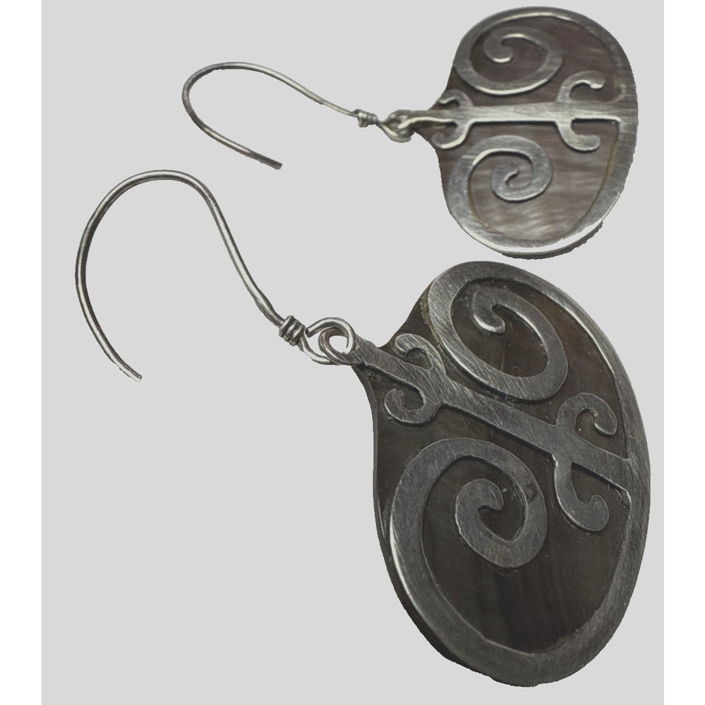 Vintage Sterling Silver Overlay Shell Nacre Earrings Large Ornate Filigree