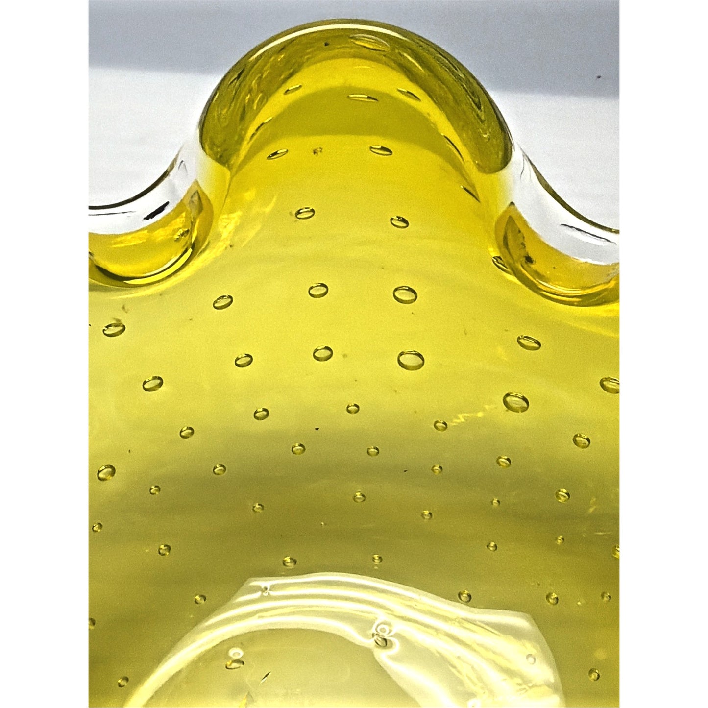 Vtg Kreiss Art Glass Bullicante Canary Yellow Controlled Bubbles Bowl Ashtray