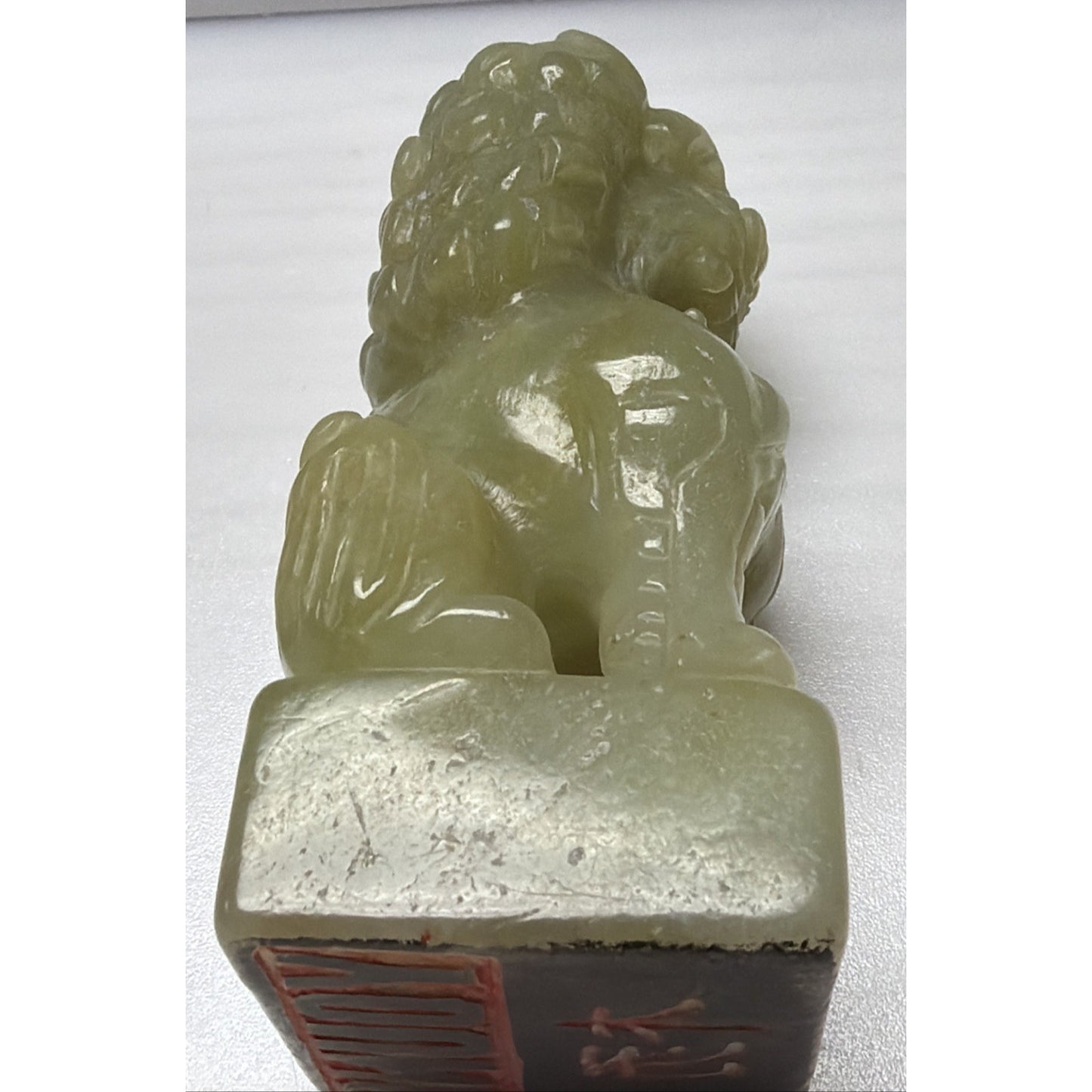 Vintage Carved Green Stone Jade Foo Dog Stamp Seal Box Personalized As Is Read