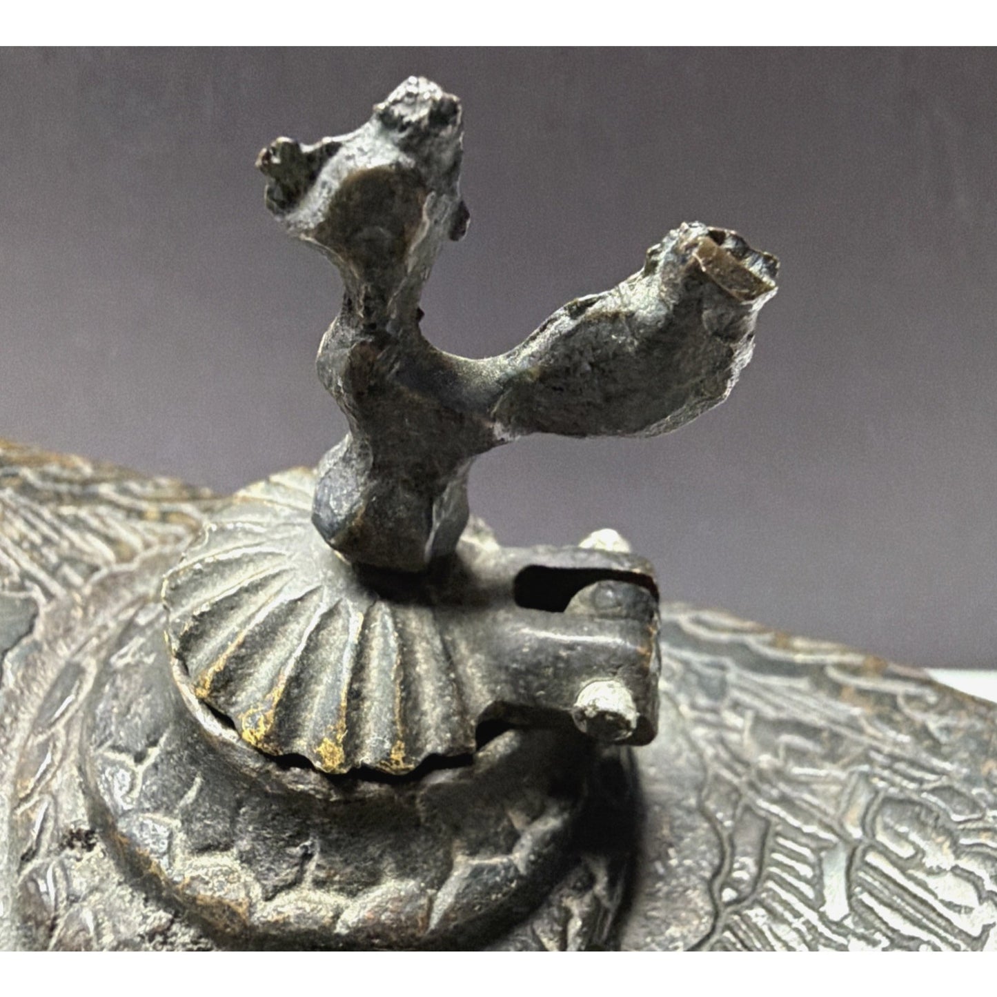 Old Bronze Brass Peacock Bird Engraved Aladdin Lamp Oil Handle As Is Read