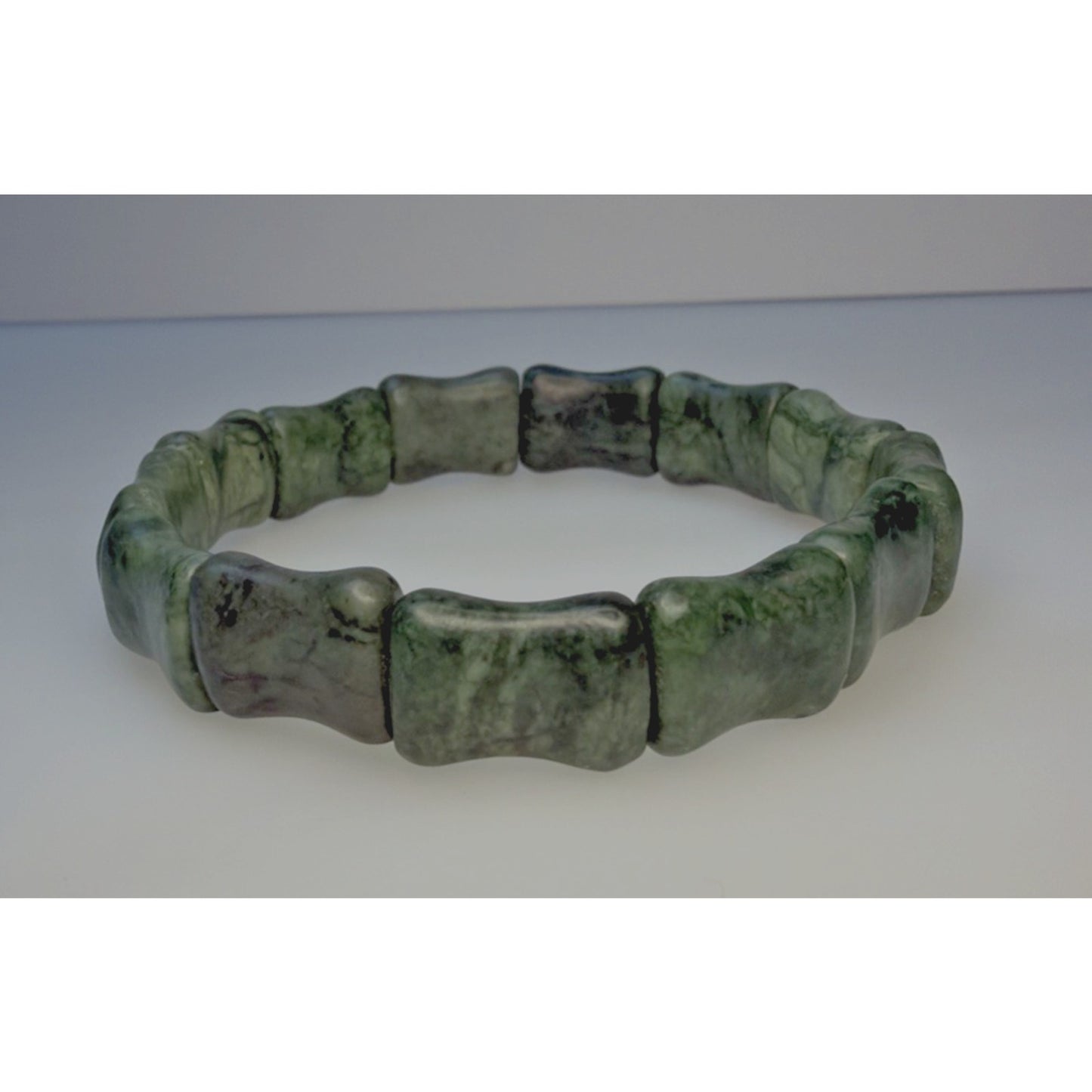 Natural Nephrite Jade Serpentine Stretch Bracelet Good Luck Bamboo Bone Read