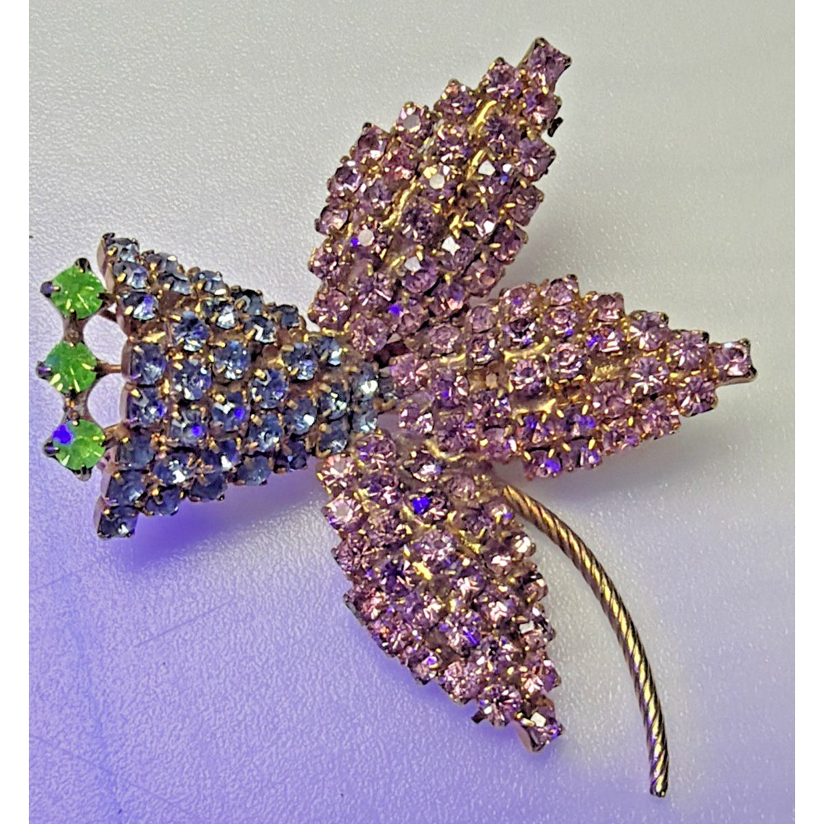 Vtg Unsigned Hobe Pave Crystal Fuchsia Flower Brooch UV Reactive As Is Damage