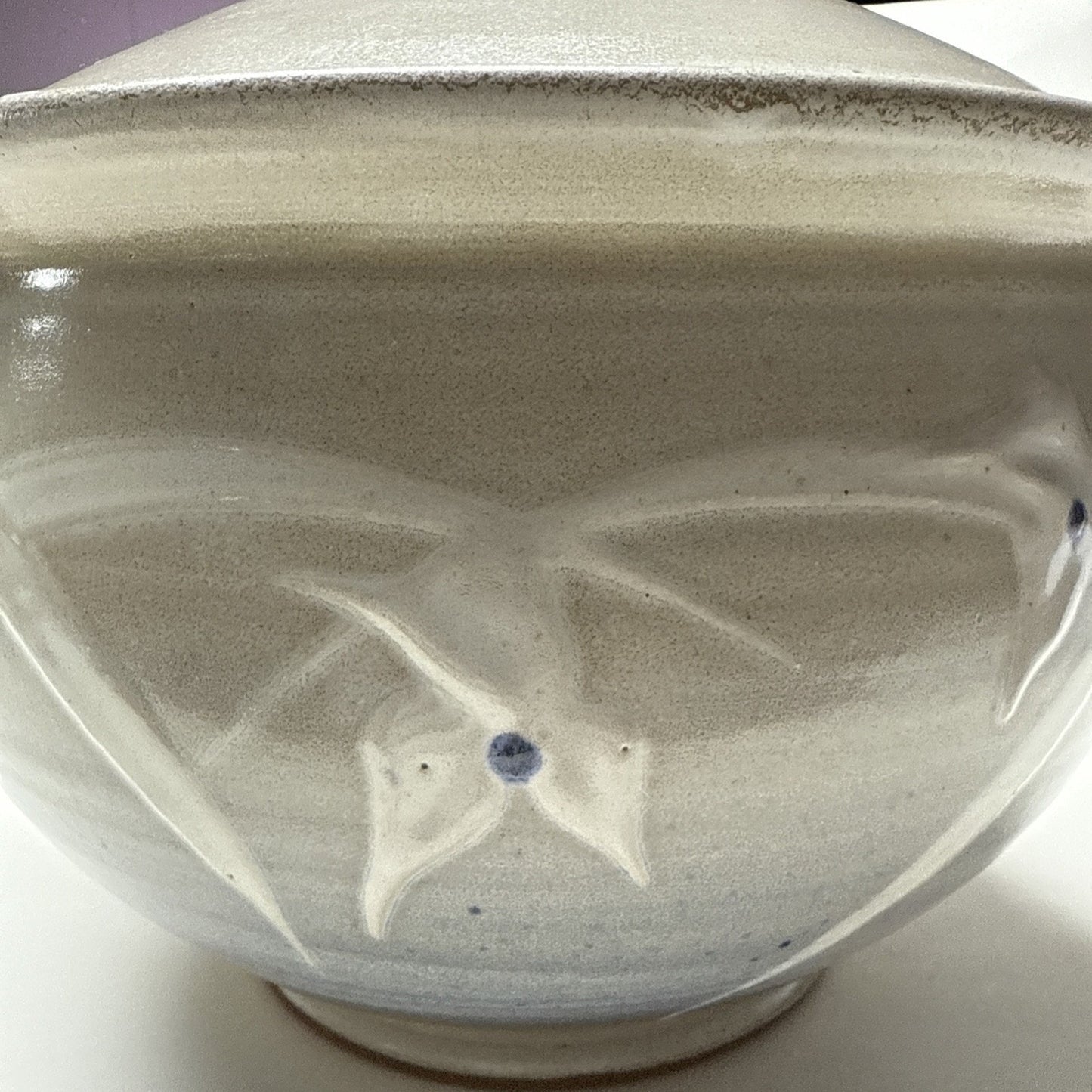 Noble Studio Art Pottery Casserole Lidded Trillium Blue White Handles