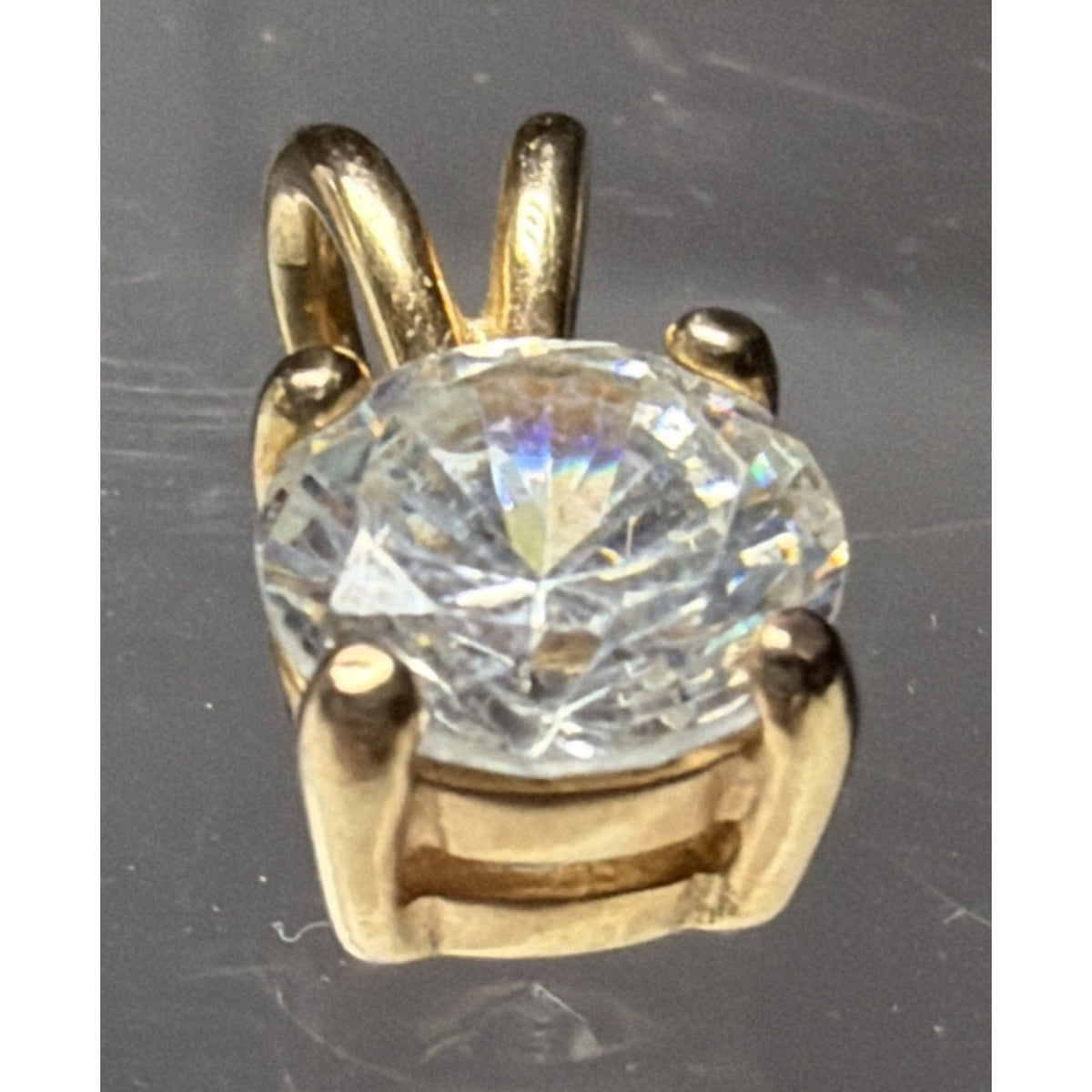 Vintage Gold Vermeil Cubic Zirconia Solitaire Sterling Silver Pendant