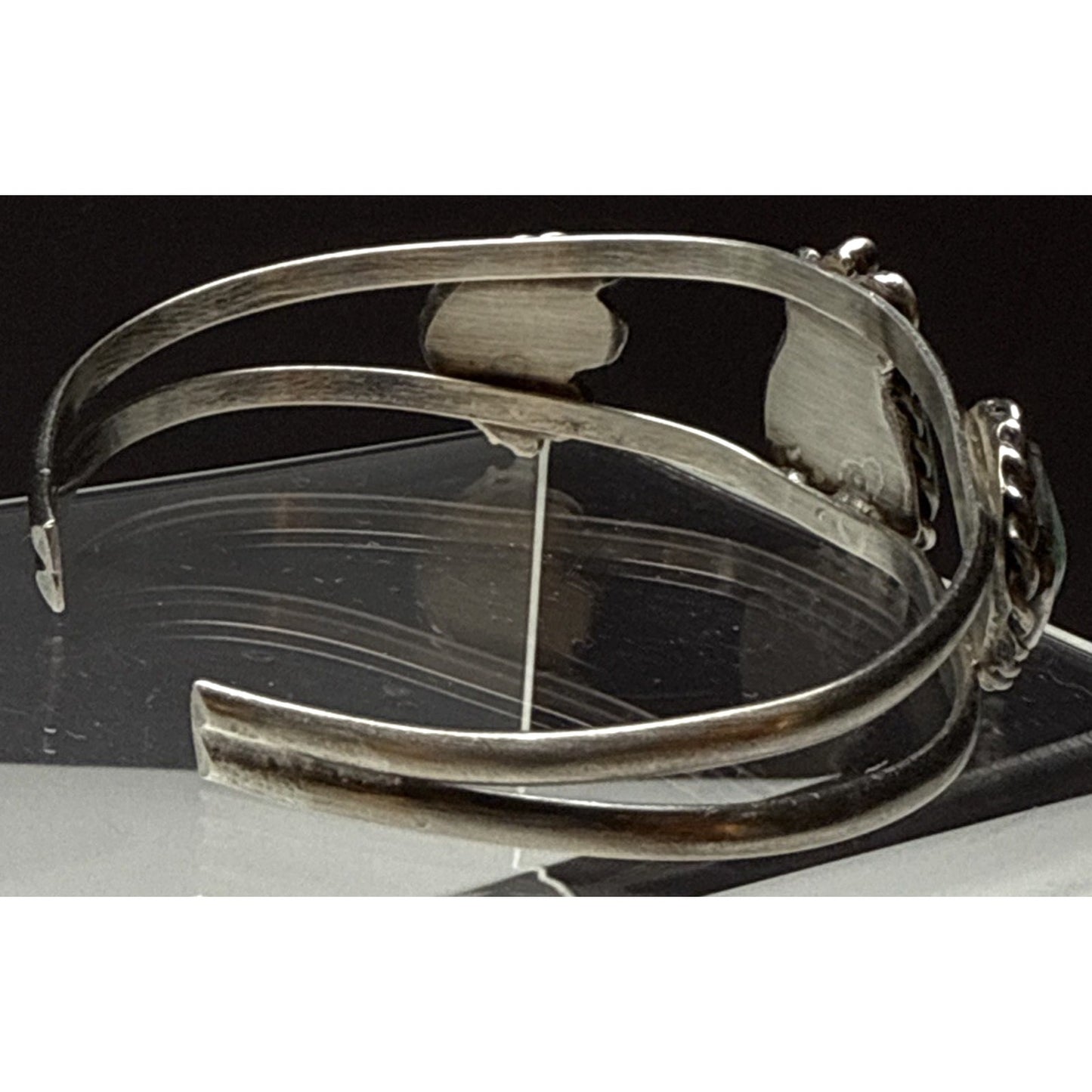 Vintage Native Sterling Silver Turquoise Cuff Bracelet Ornate 3 Stone As Is