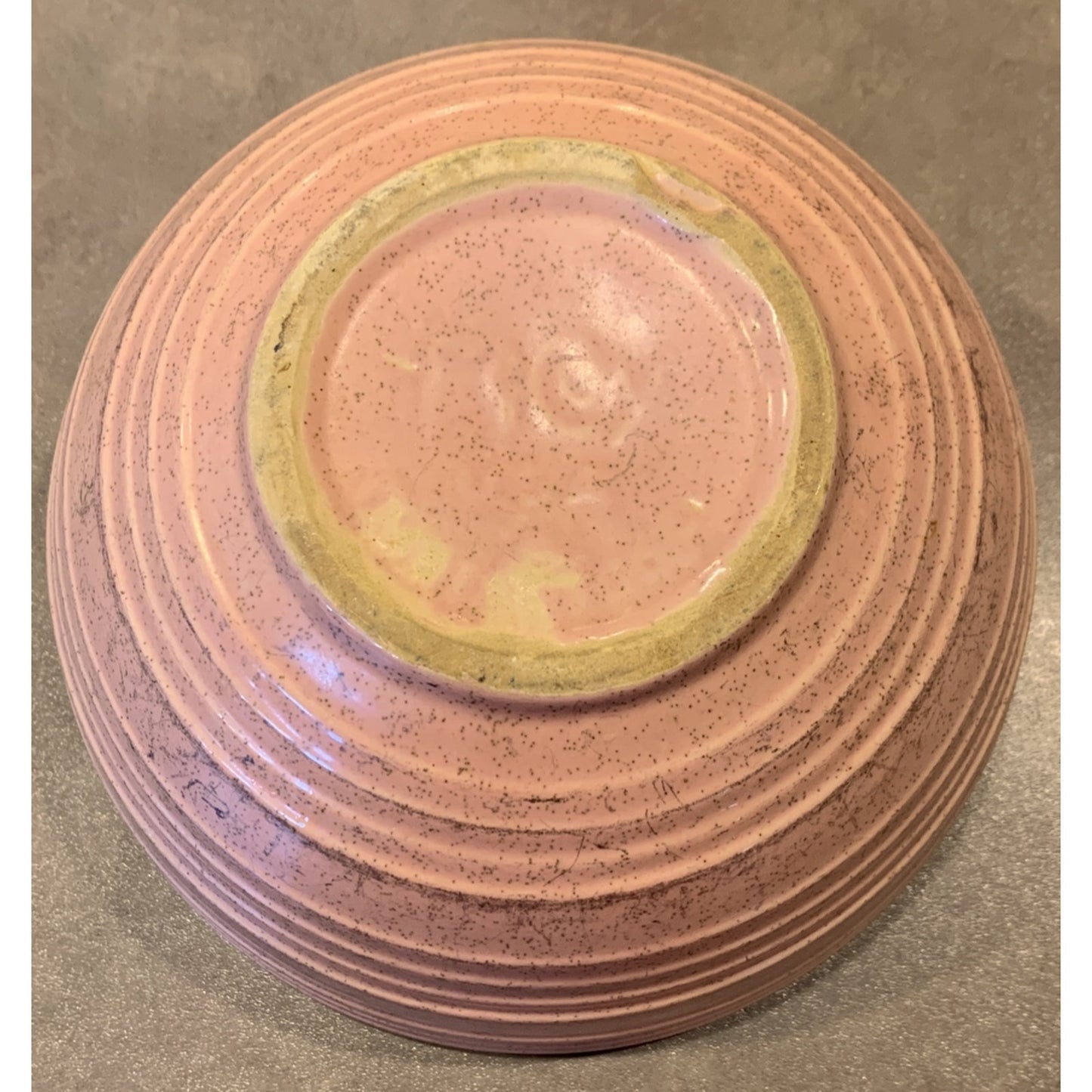 Vtg McCoy Pottery Pink Mixing Bowl Speckled Ribbed Beehive As Is