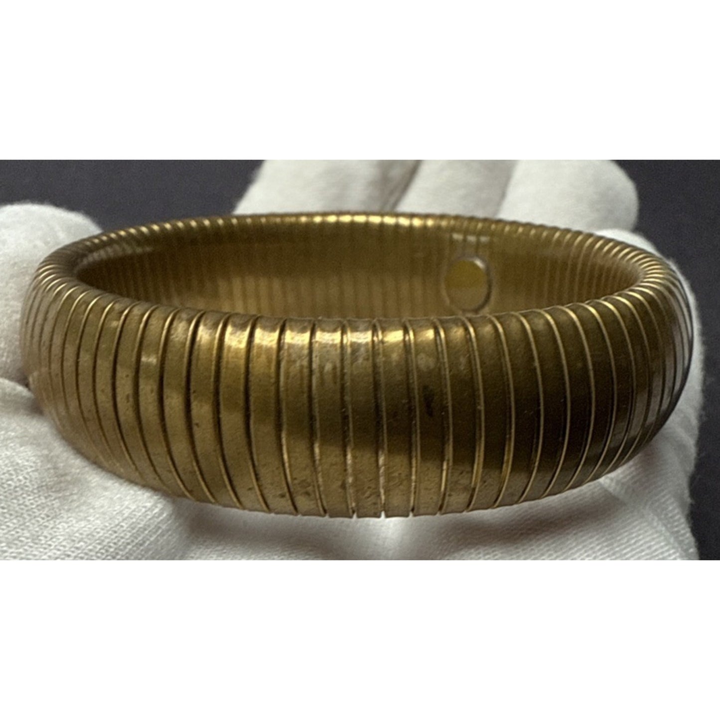 Vintage Flex Omega Brass Gold Tone Bangle Tubogas Stretch Bracelet