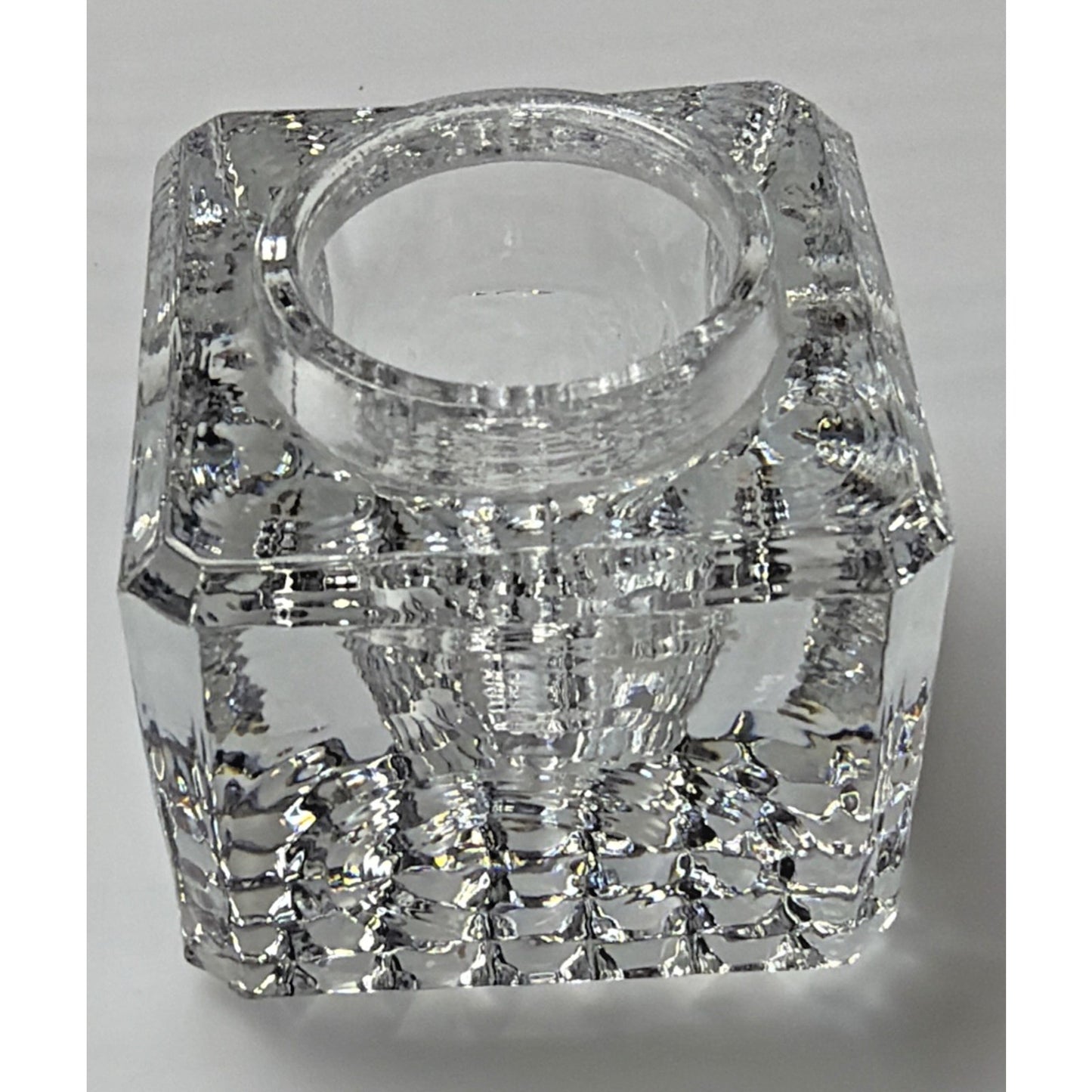 Antique Early American Glass Inkwell Pebbled Bottom Textured Block Lip