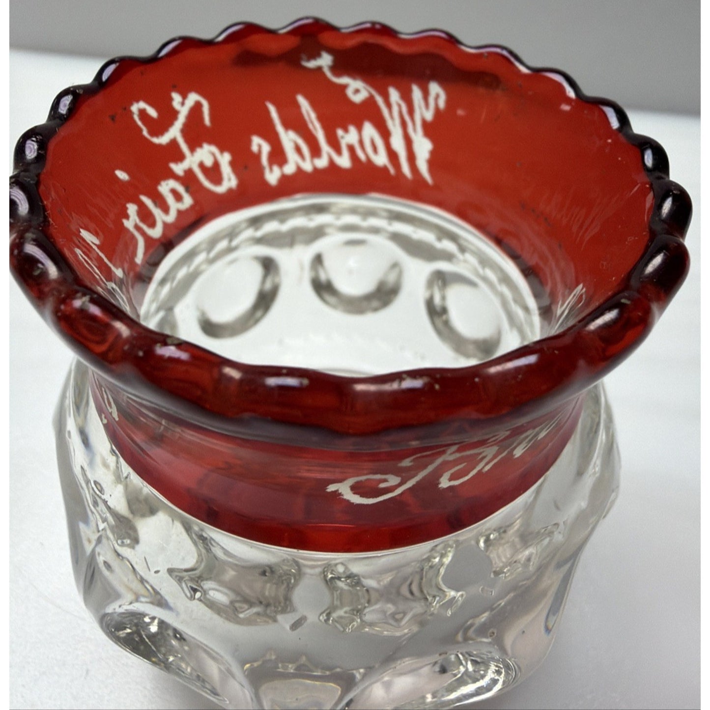 EAPG Adams Glass Xlcr Ruby Flash Kings Crown Thumbprint Spooner Worlds Fair 1893