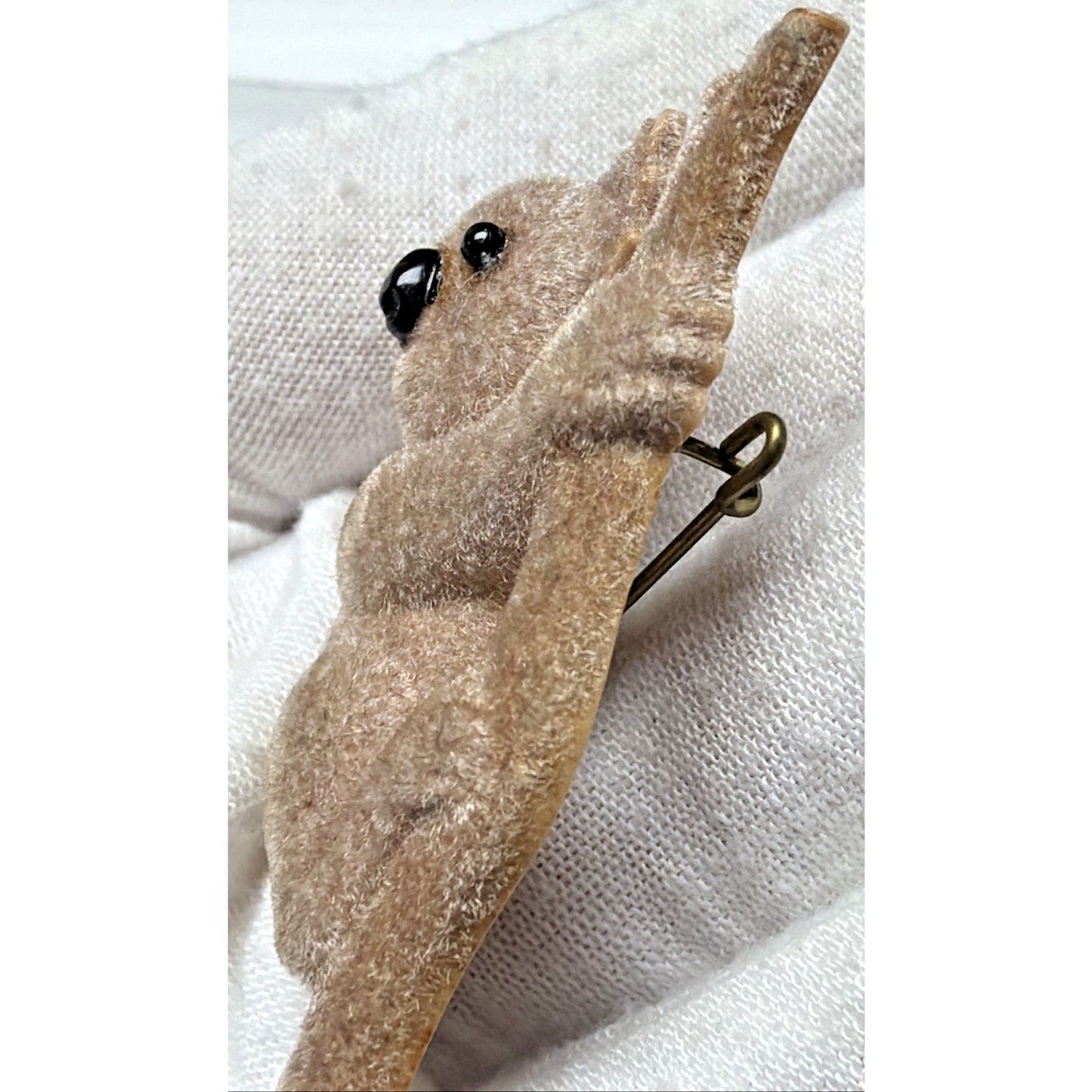 Vintage Flocked Koala Bear Pin Brooch Black Brown