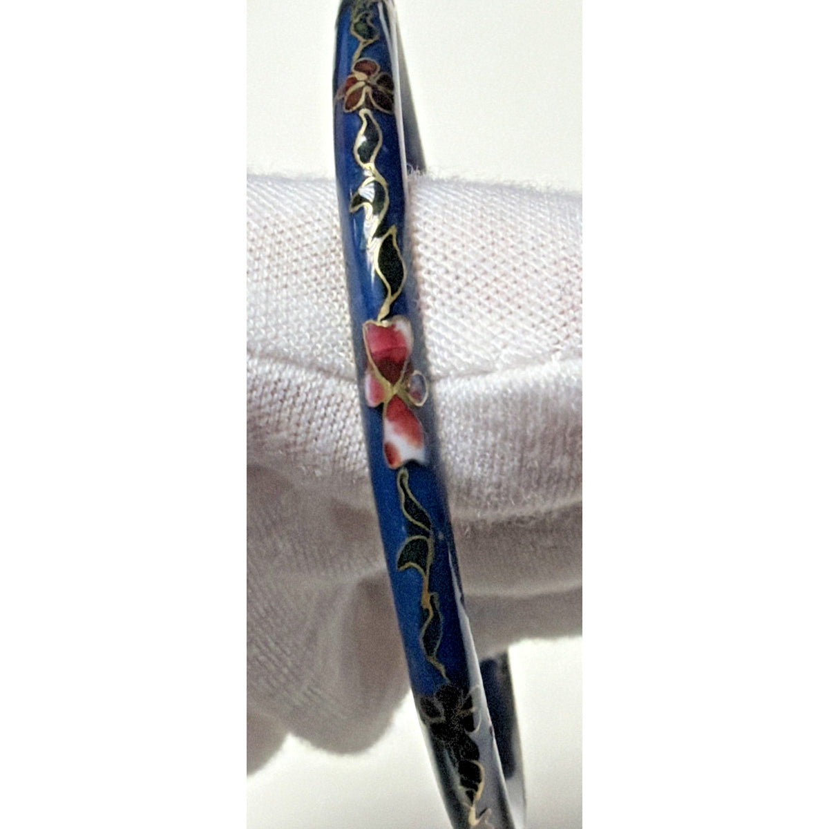 Vintage Chinese Cloisonne Floral Flower Bangle Bracelets Blue Enamel As Is